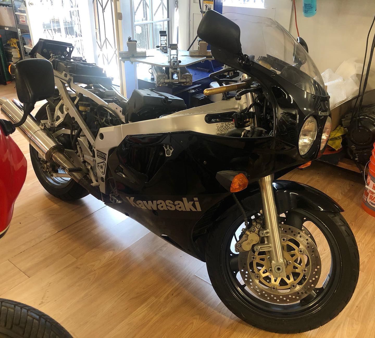 Next on Alex's bench… . This is a super low mile 1995 Ninja ZX7