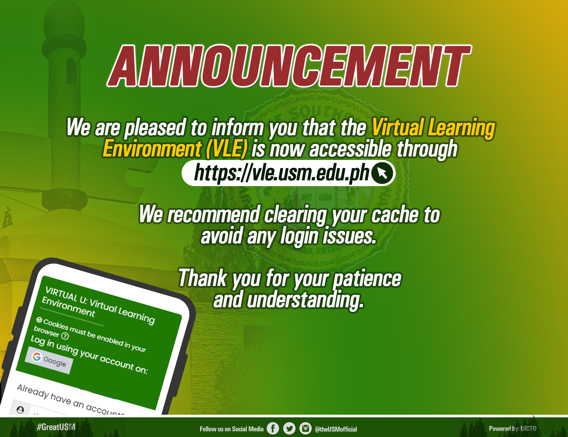 USM ICTO - 𝐀𝐍𝐍𝐎𝐔𝐍𝐂𝐄𝐌𝐄𝐍𝐓! We are pleased to inform you... | Facebook