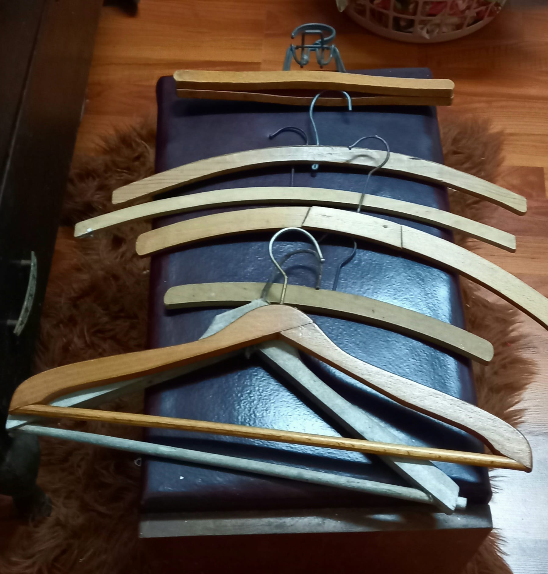 Vintage wooden clothes hangers collection