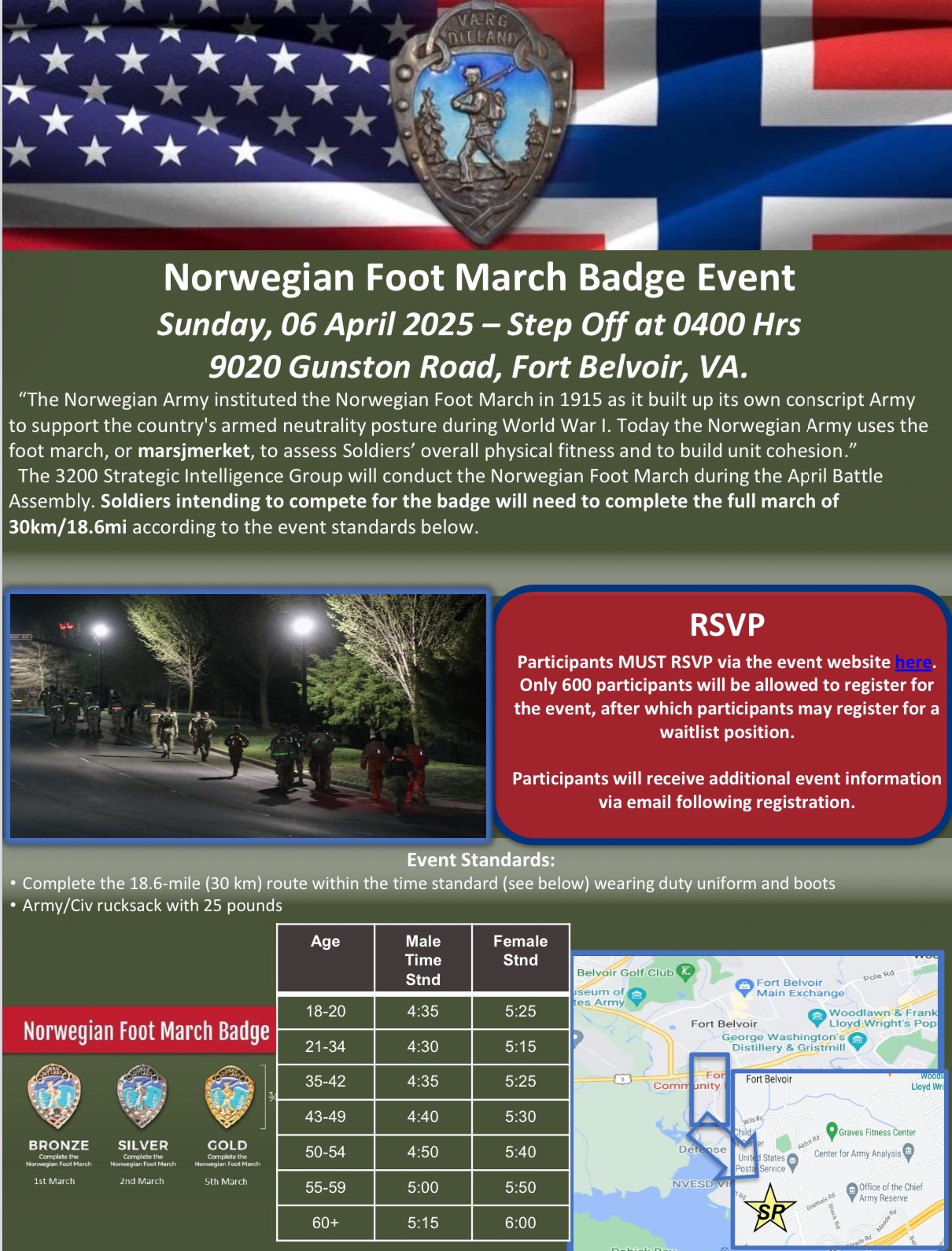 Norwegian Foot Ruck March Badge Event at Fort Belvoir