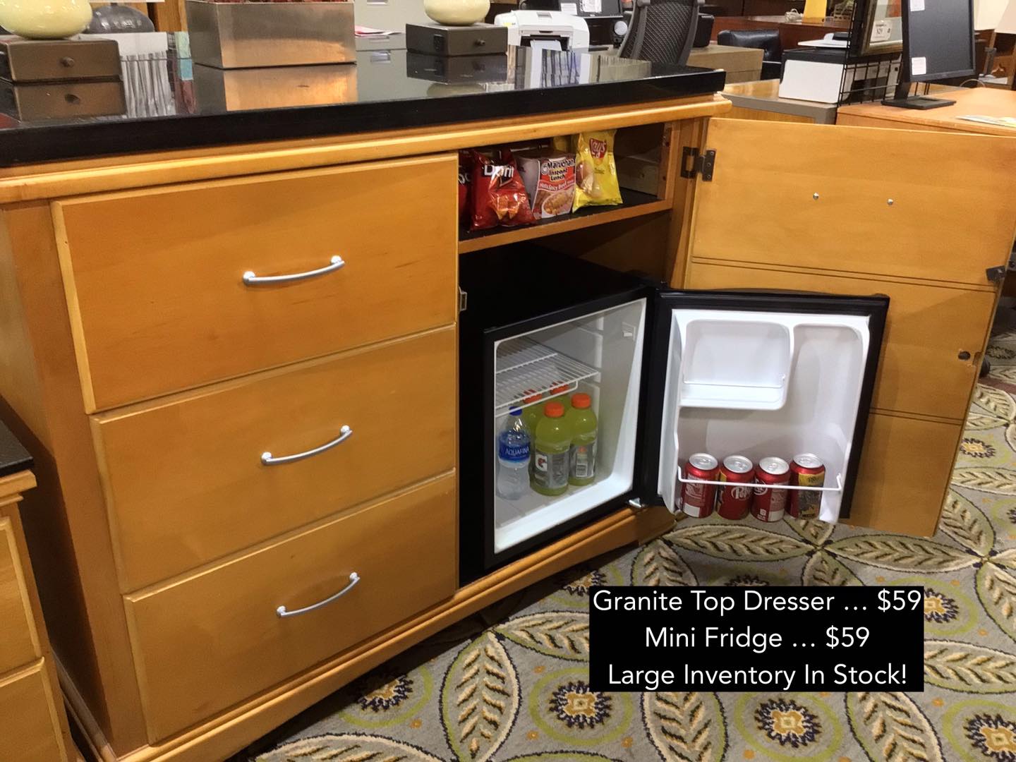 Cash - Granite top dresser 50" W x 25" D x 40" H. Features three ...
