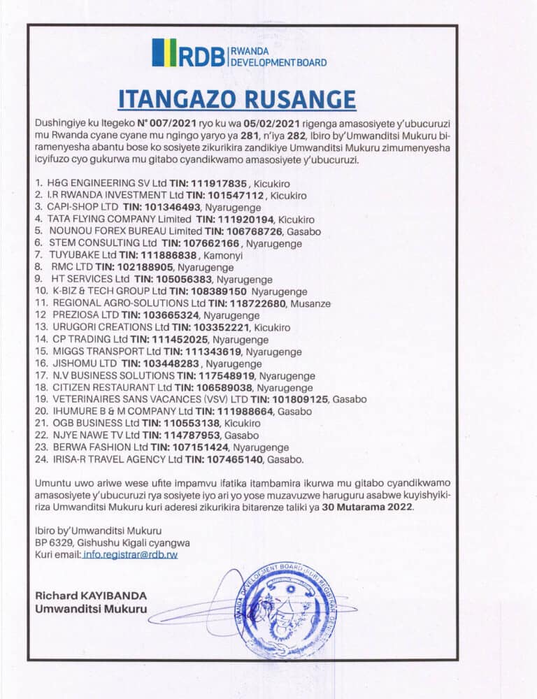 Imvaho - Rwanda Development Board (@RDBrwanda ) : Itangazo rusange ...