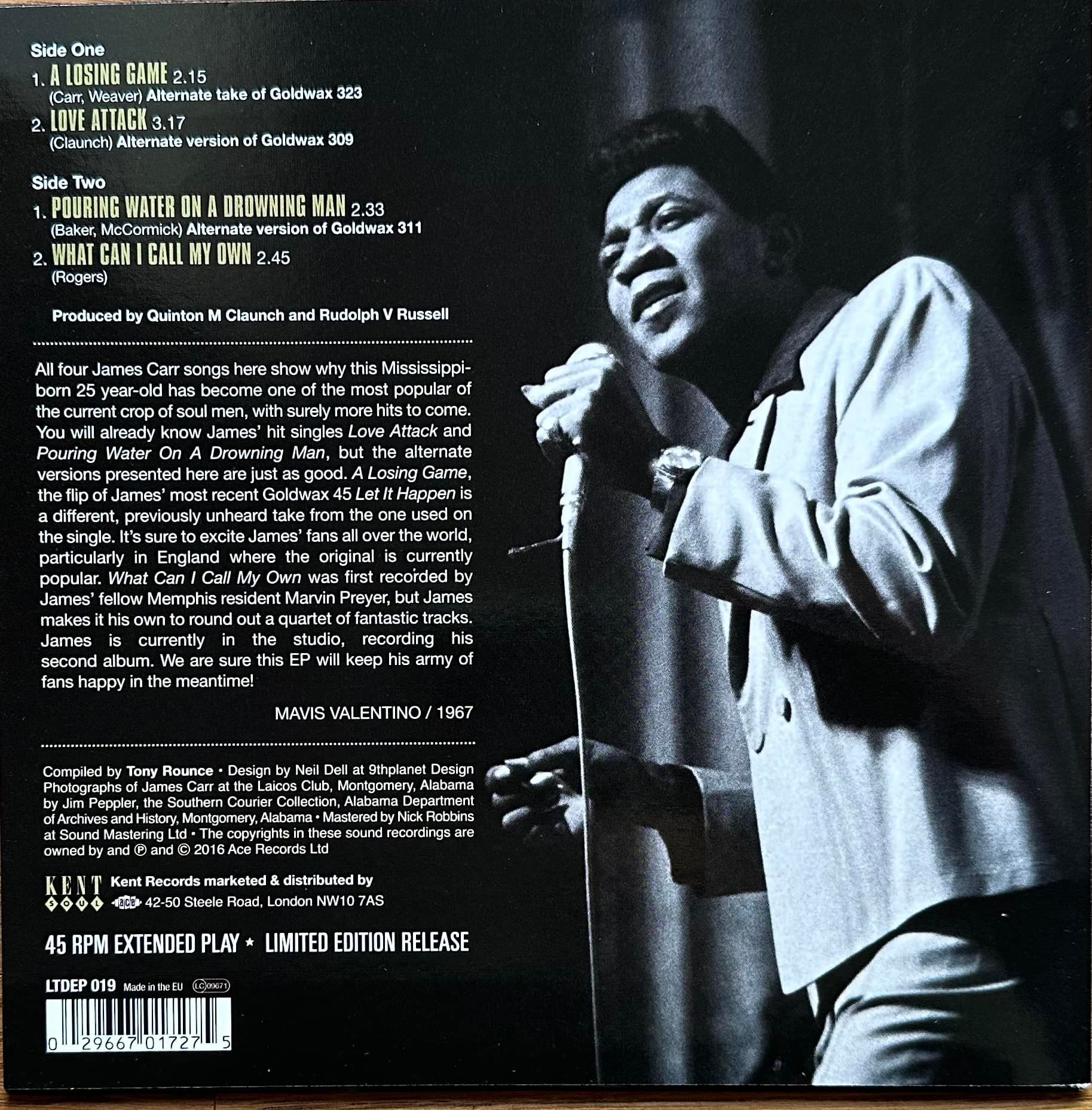 James Carr – A Losing Game - Goldwax Rarities (Kent Soul – LTDEP 