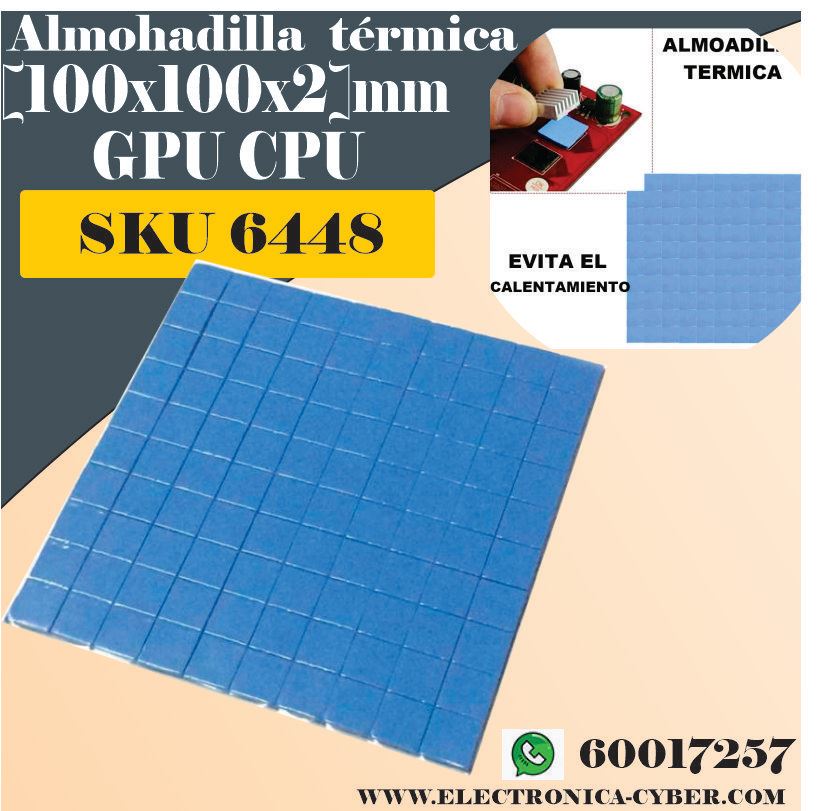 Almohadilla Térmica De Silicona Para CPU – 100x100x2 Mm, Alta Conductividad, No Conductora. Perfecta Para PC, PS4 Y Más.