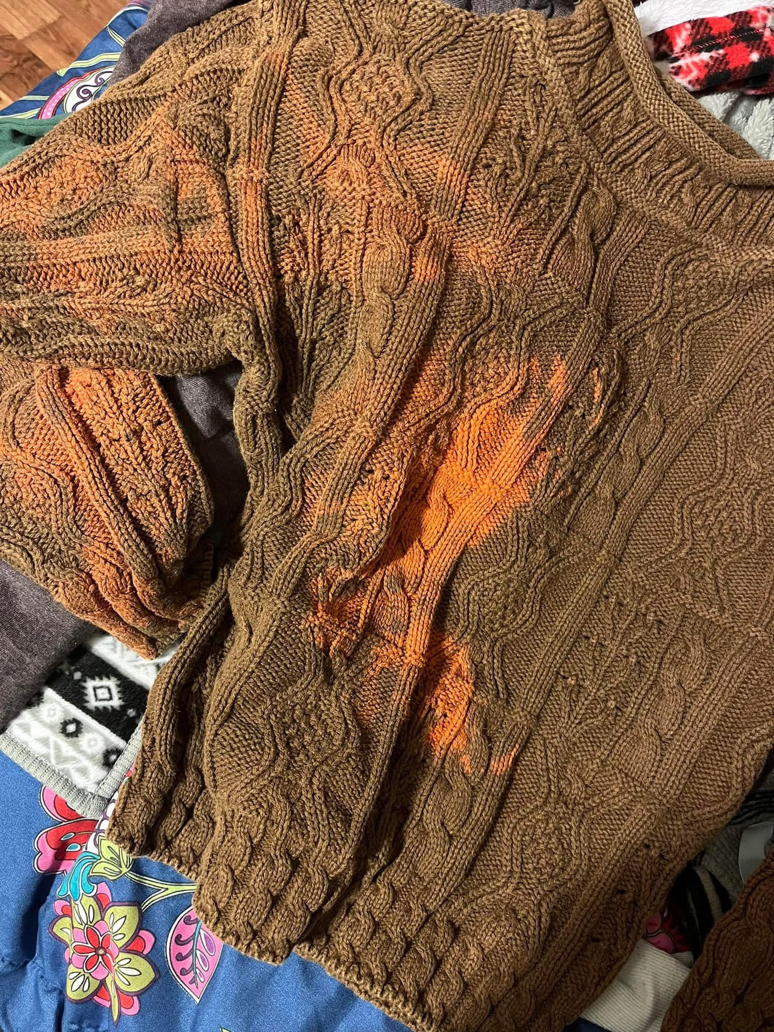 How to fix bleach stains on a vintage wool sweater?