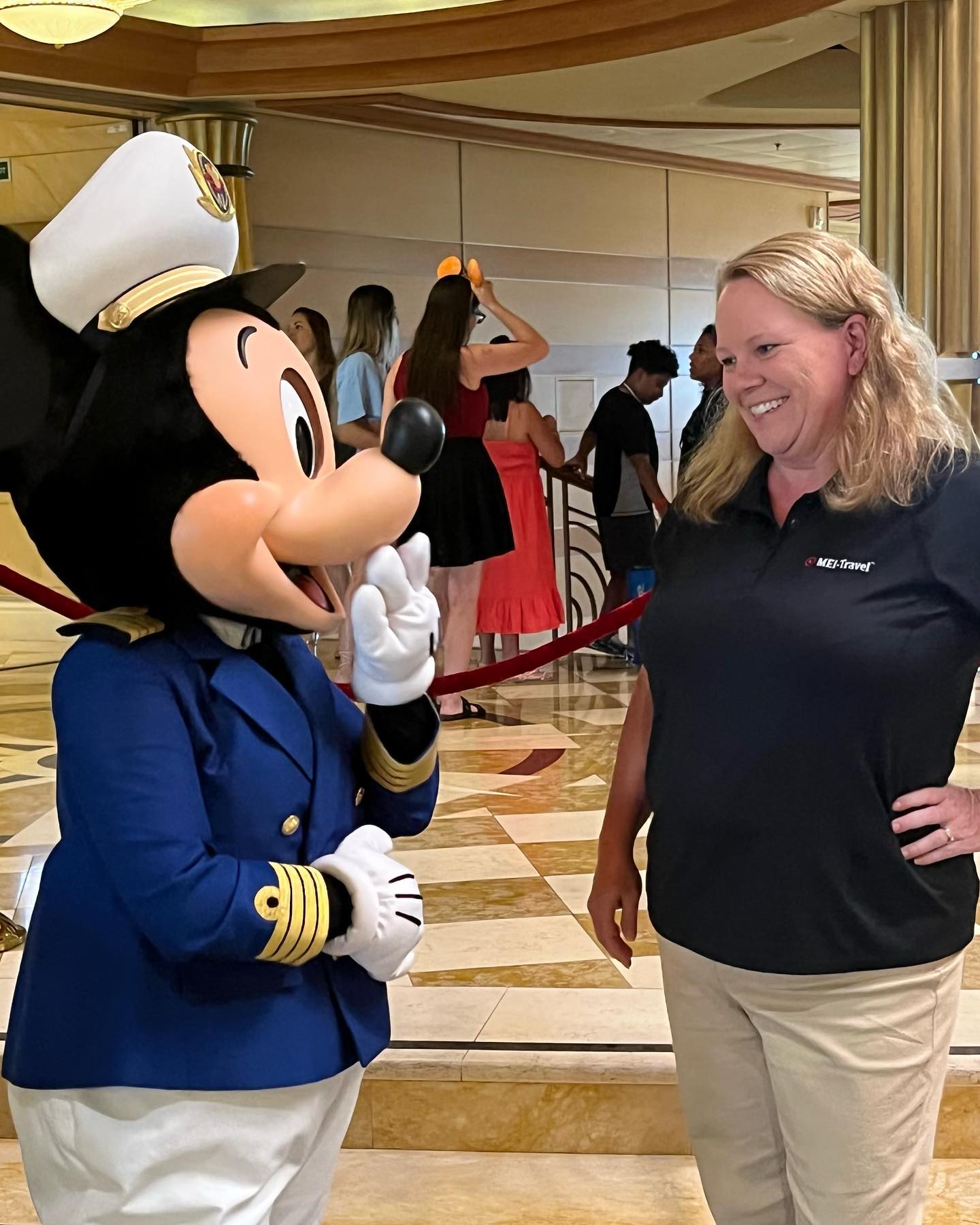 Captain Mickey arrives to his meet and greet at Disney Newport Bay