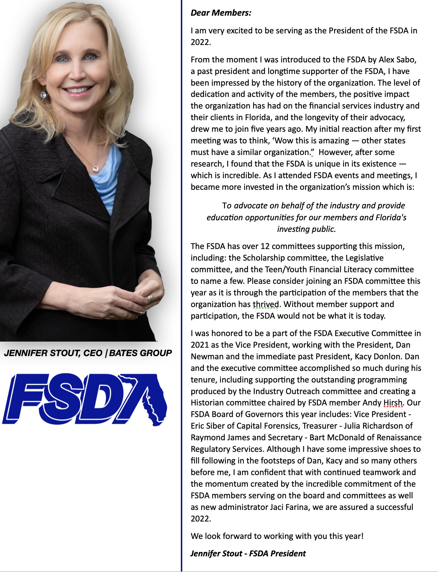 The FSDA Welcomes... - Florida Securities Dealers & Advisors