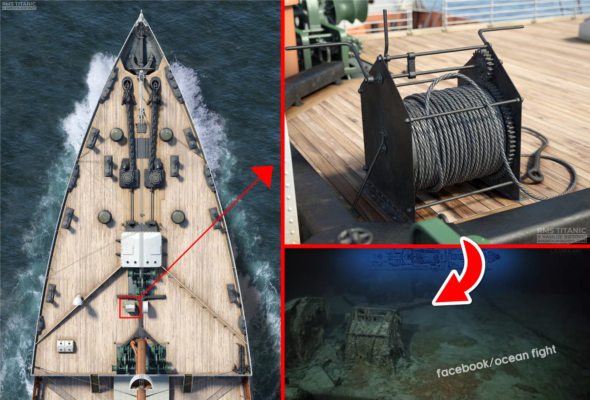 Ocean - Before and after - manual wire rope reel used on the RMS ...