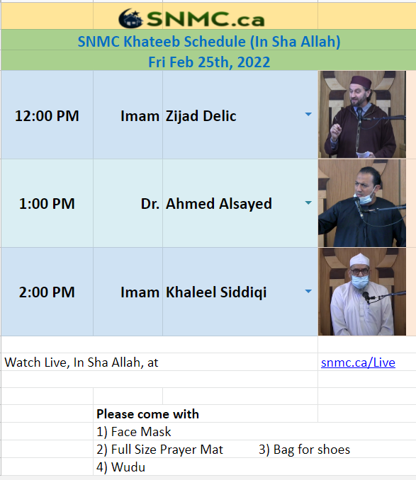 SNMC.ca - SNMC Khateeb Schedule Watch Live, In Sha Allah,...
