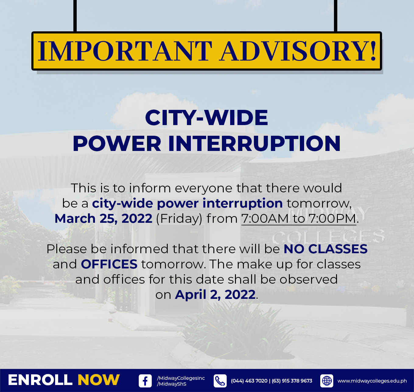 Midway Colleges - IMPORTANT ADVISORY! This is to inform everyone that ...