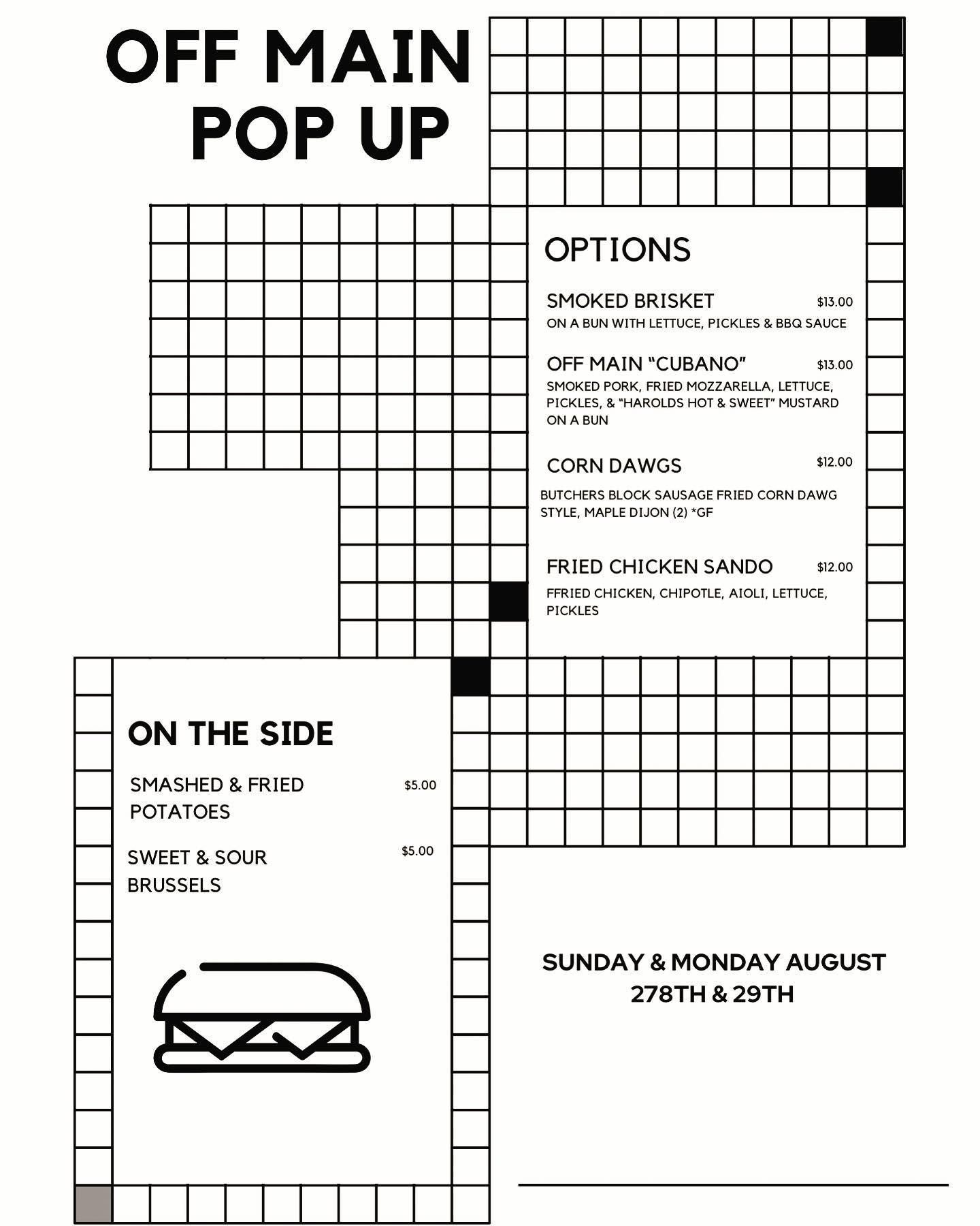 OFF MAIN - *MENU RELEASE* Sunday August 28th & Monday... | Facebook