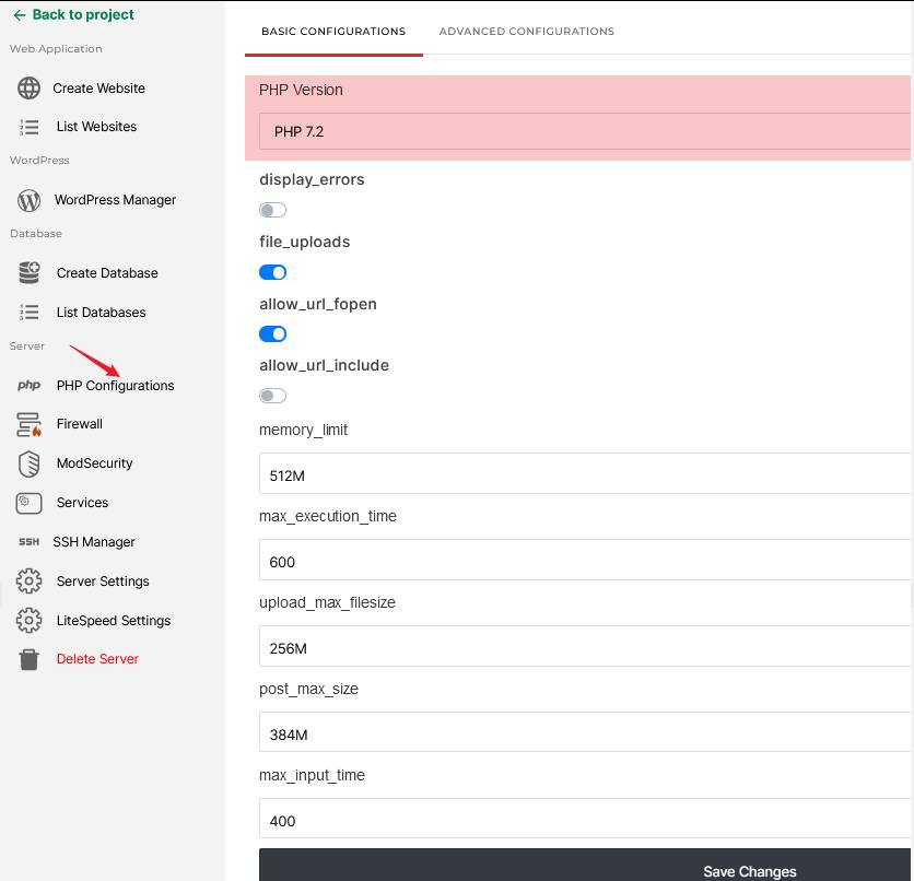 Php version switching not saving changes