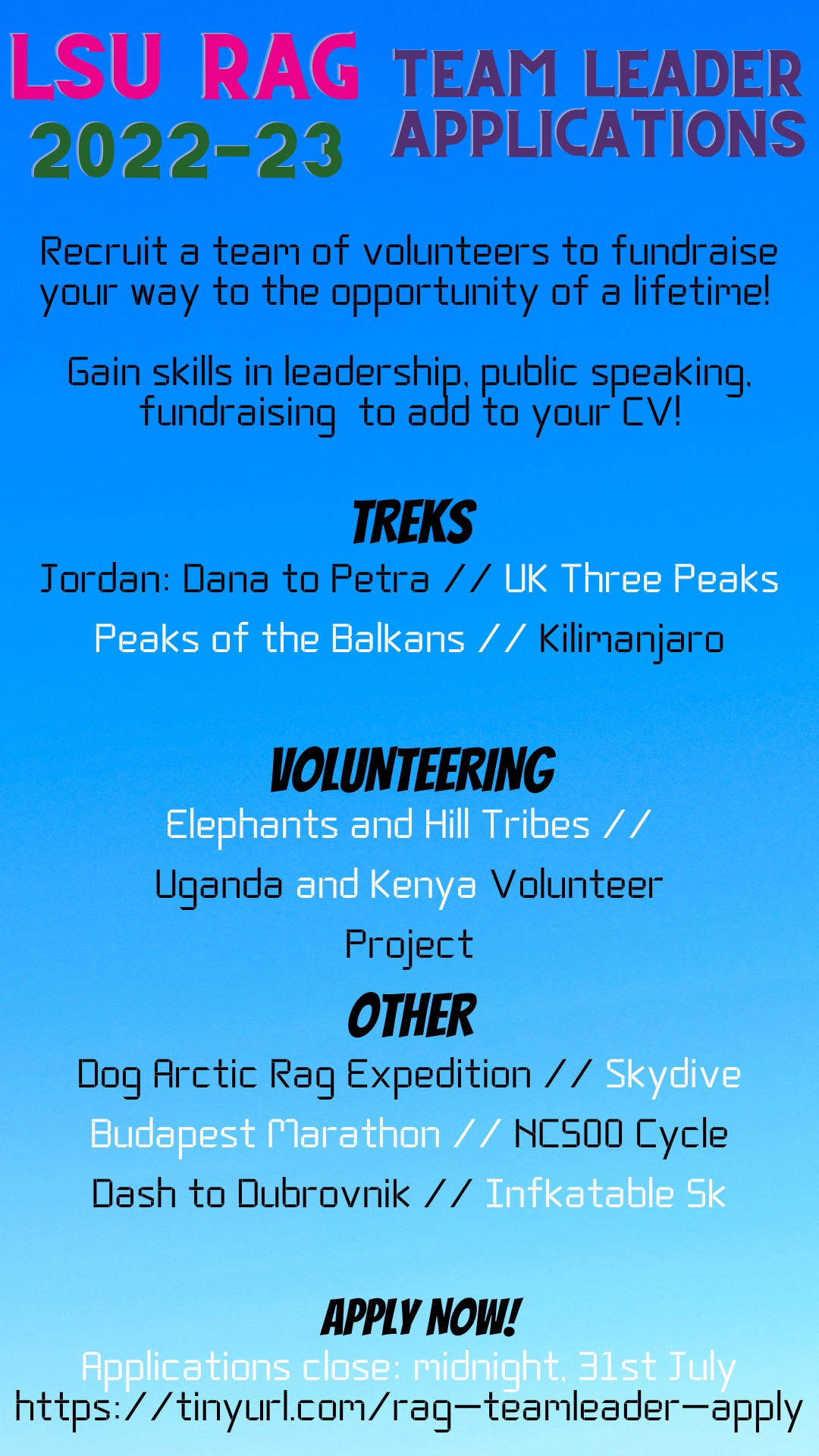 LSU Rag - Team Leader applications for 2022-23 are OPEN...