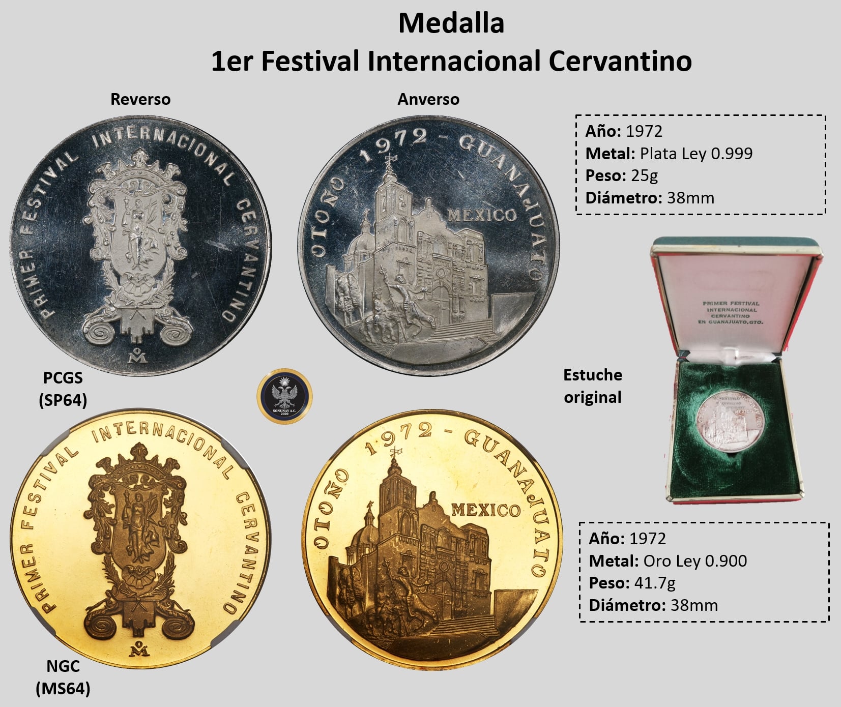 Médaille D'Argent Mexique 1972 - Premier Festival International Cervantino Guanajuato - Pièce De Collection