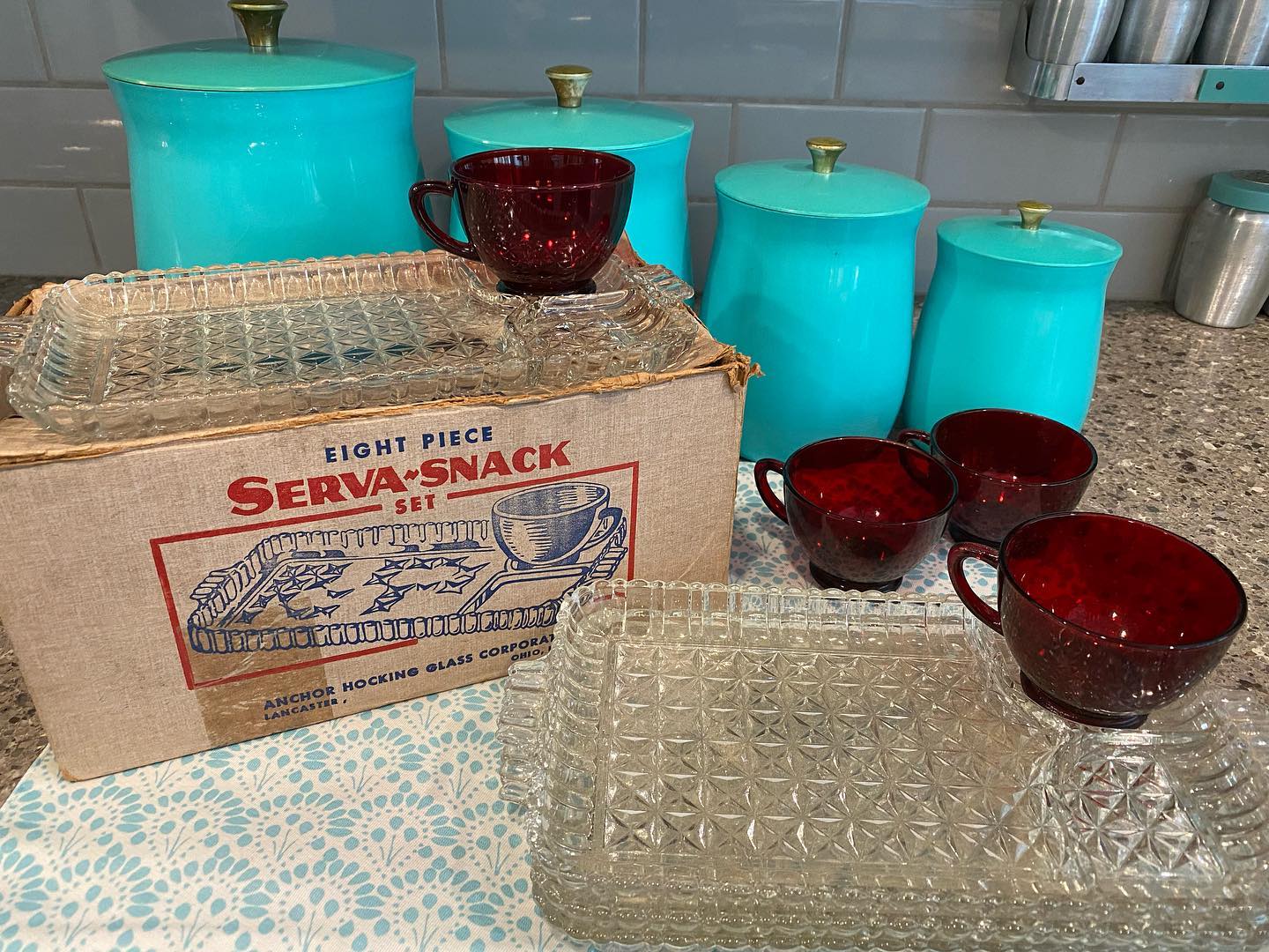 Anchor Hocking glass snack set from the 1950s