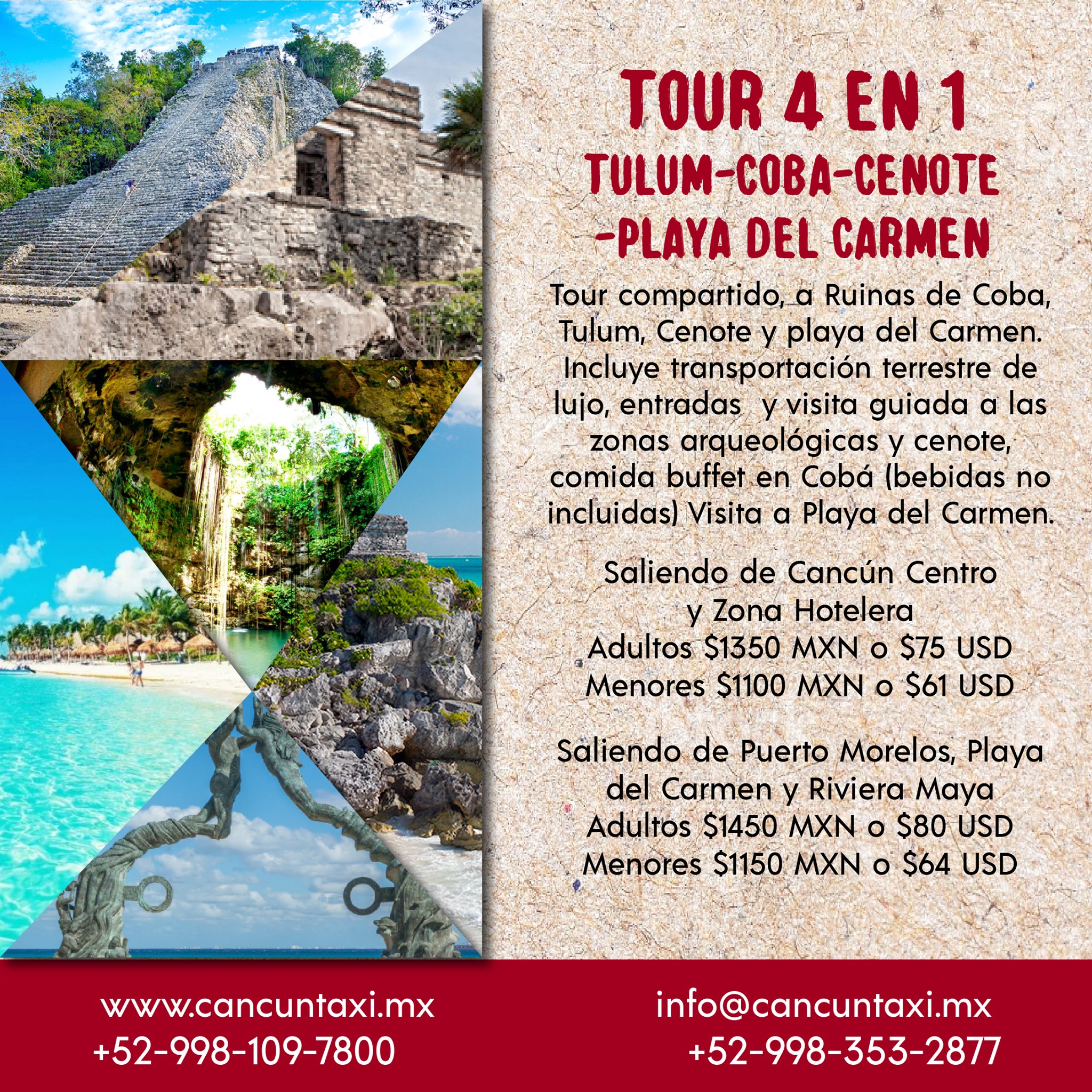 Tour 4 en 1 Tulum Coba Cenote Playa