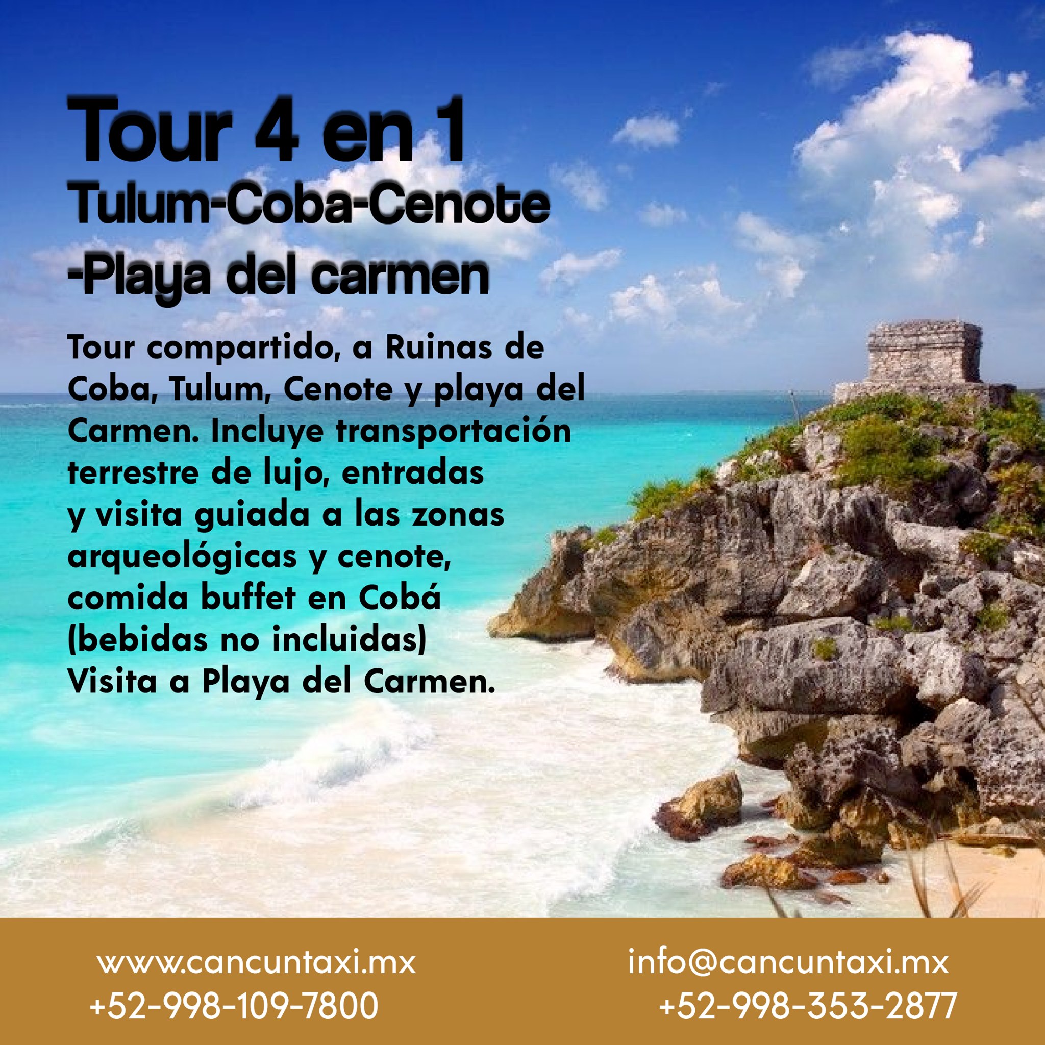 Tour 4 en 1 Tulum Coba Cenote Playa