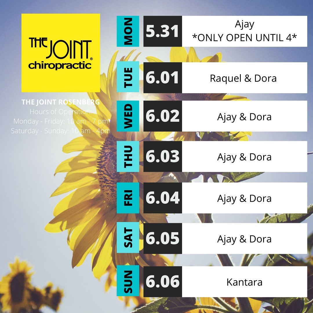 Our weekly schedule for May 31 -... - The Joint Chiropractic | Facebook