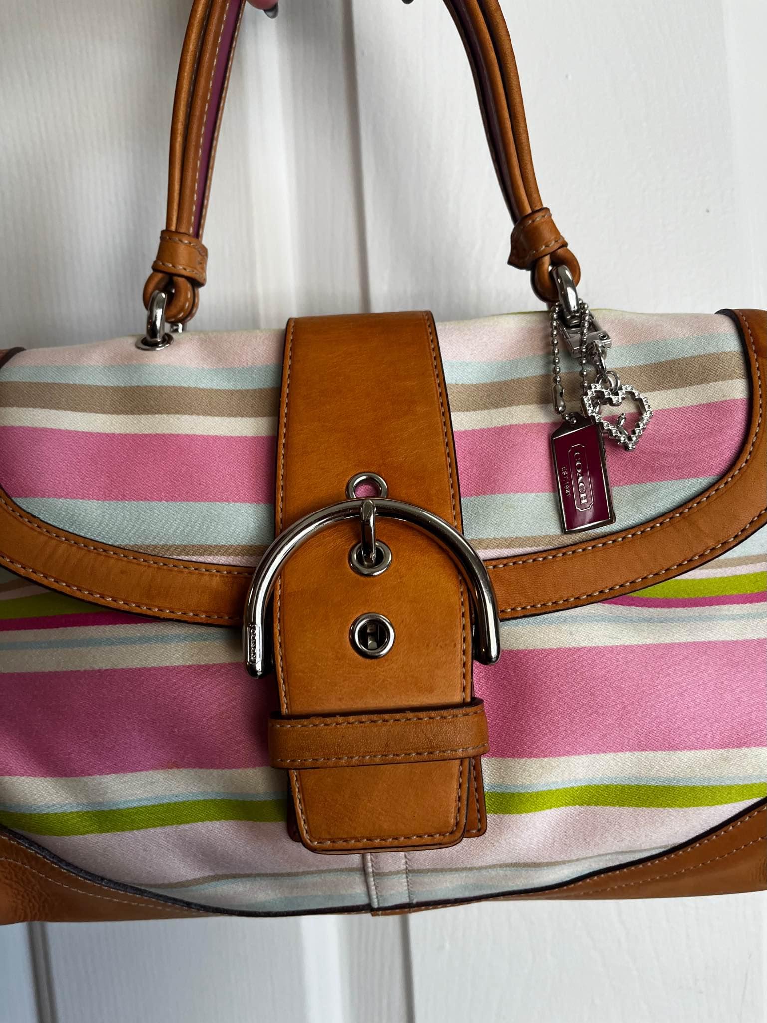 Coach Hampton Soho Striped Satchel Shoulder Handbag 4438 