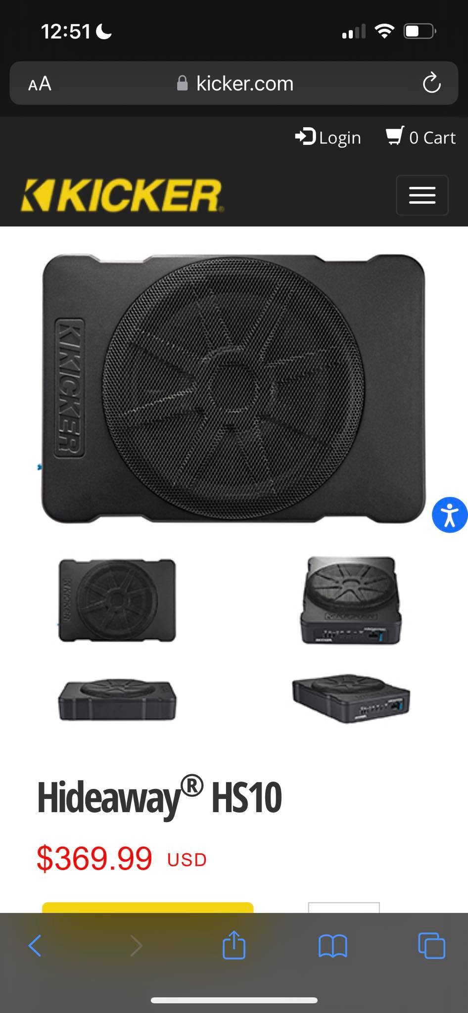 KICKER 51HS10 10" Compact Powered Car Subwoofer - 180W RMS, Fits Jeep Wrangler (HS10 WRA)