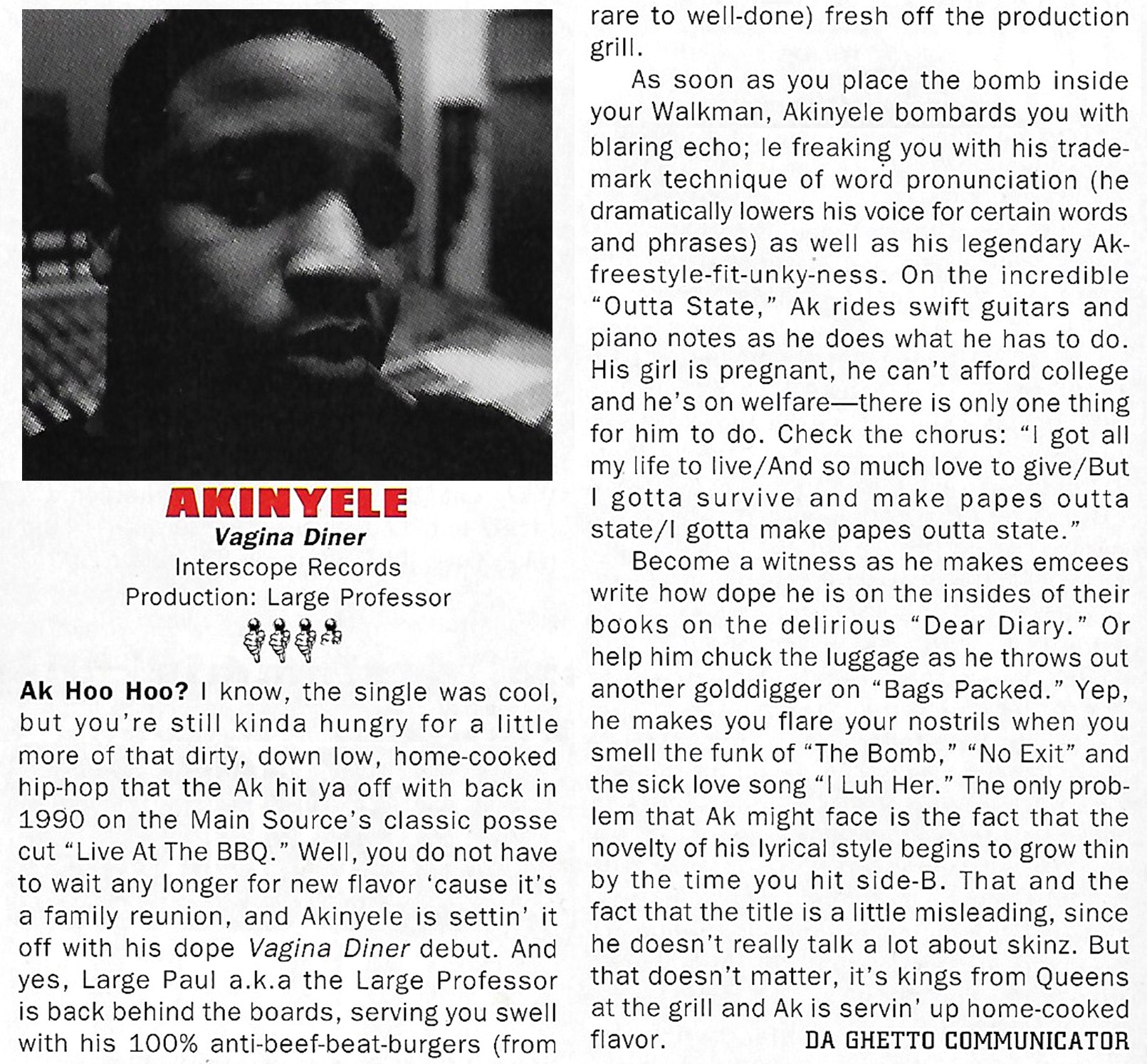 Review of Akinyele's 'Vagina Diner' from the Sep '93 issue of The