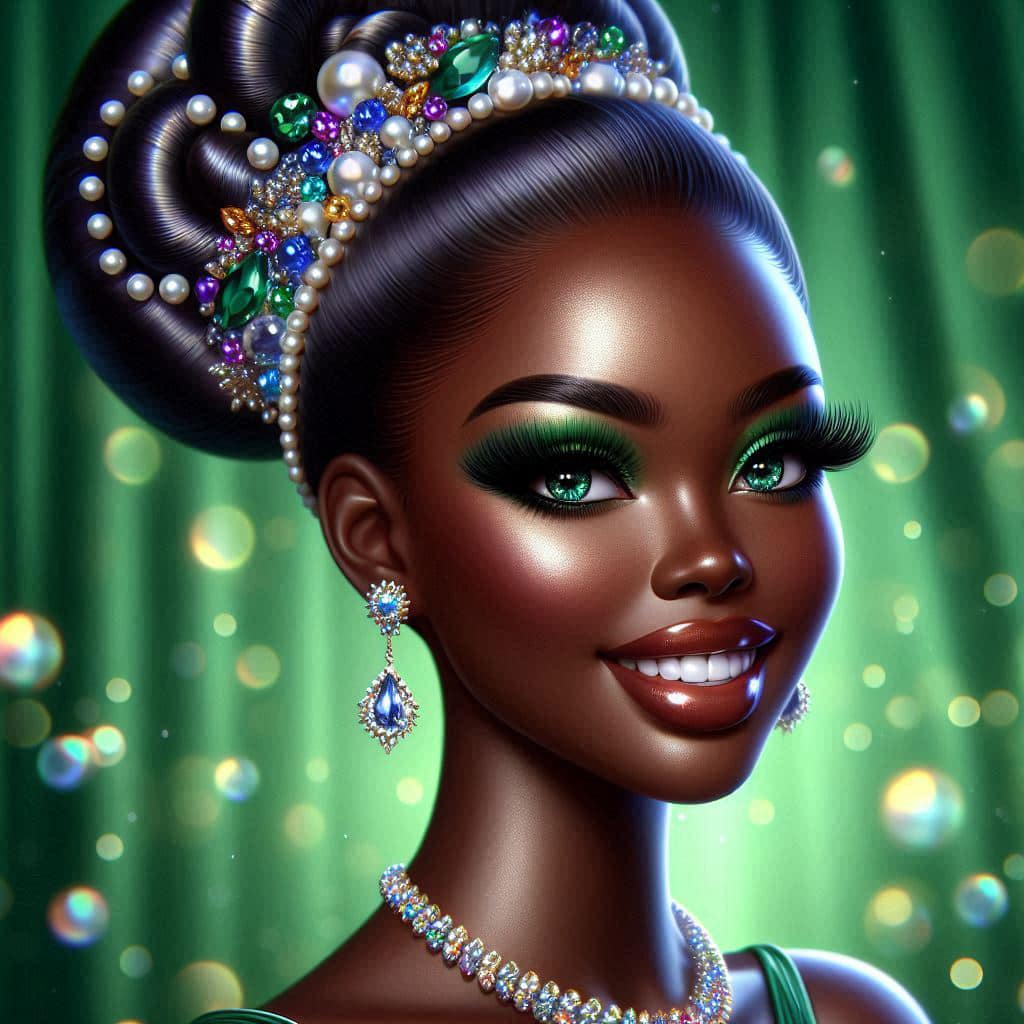 green dress with pearl necklace Elegant African American woman in jewelry Collection: REACTIVE MARCH 24