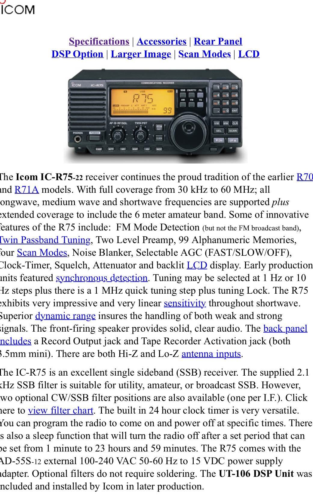 Internazionale Rivista Manuale Di Istruzioni Originale ICOM IC-R75 ...