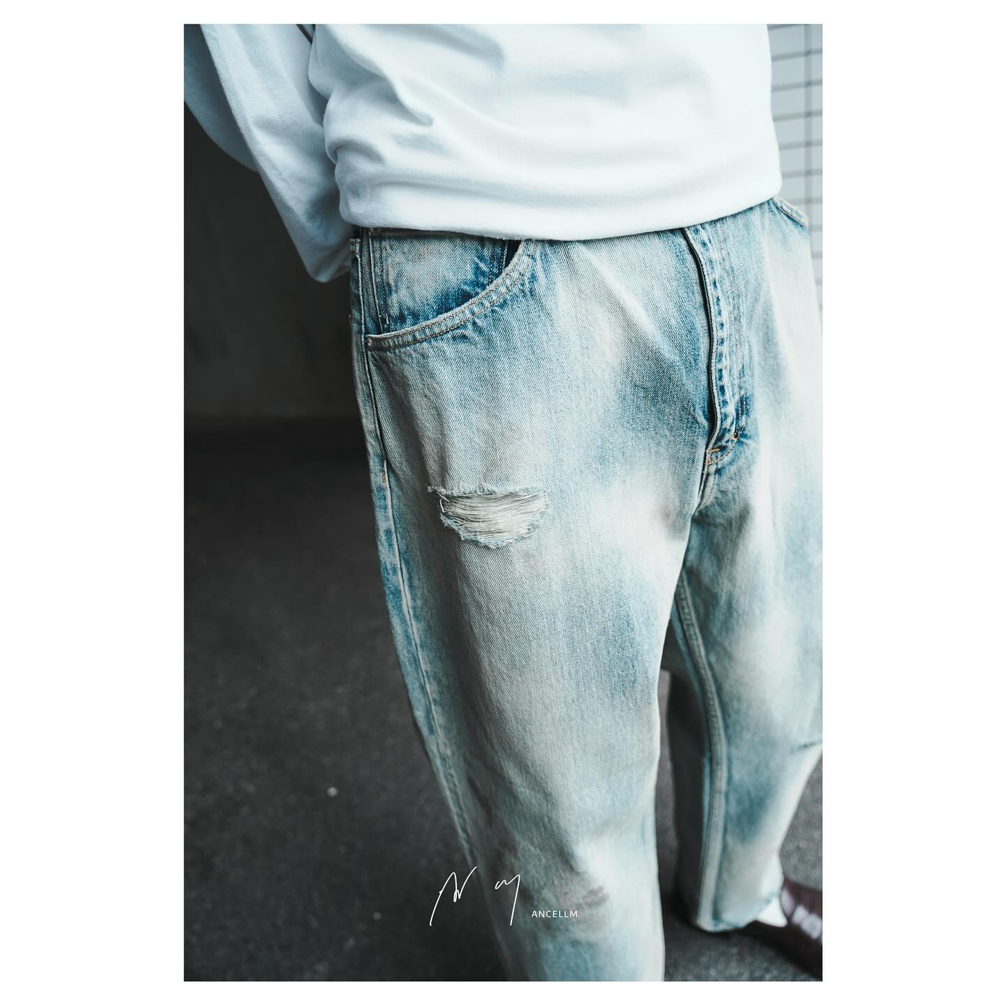 ANCELLM “AGING SELVEDGE TAPERED 5P DENIM PANTS” COL: INDIGO SIZE 