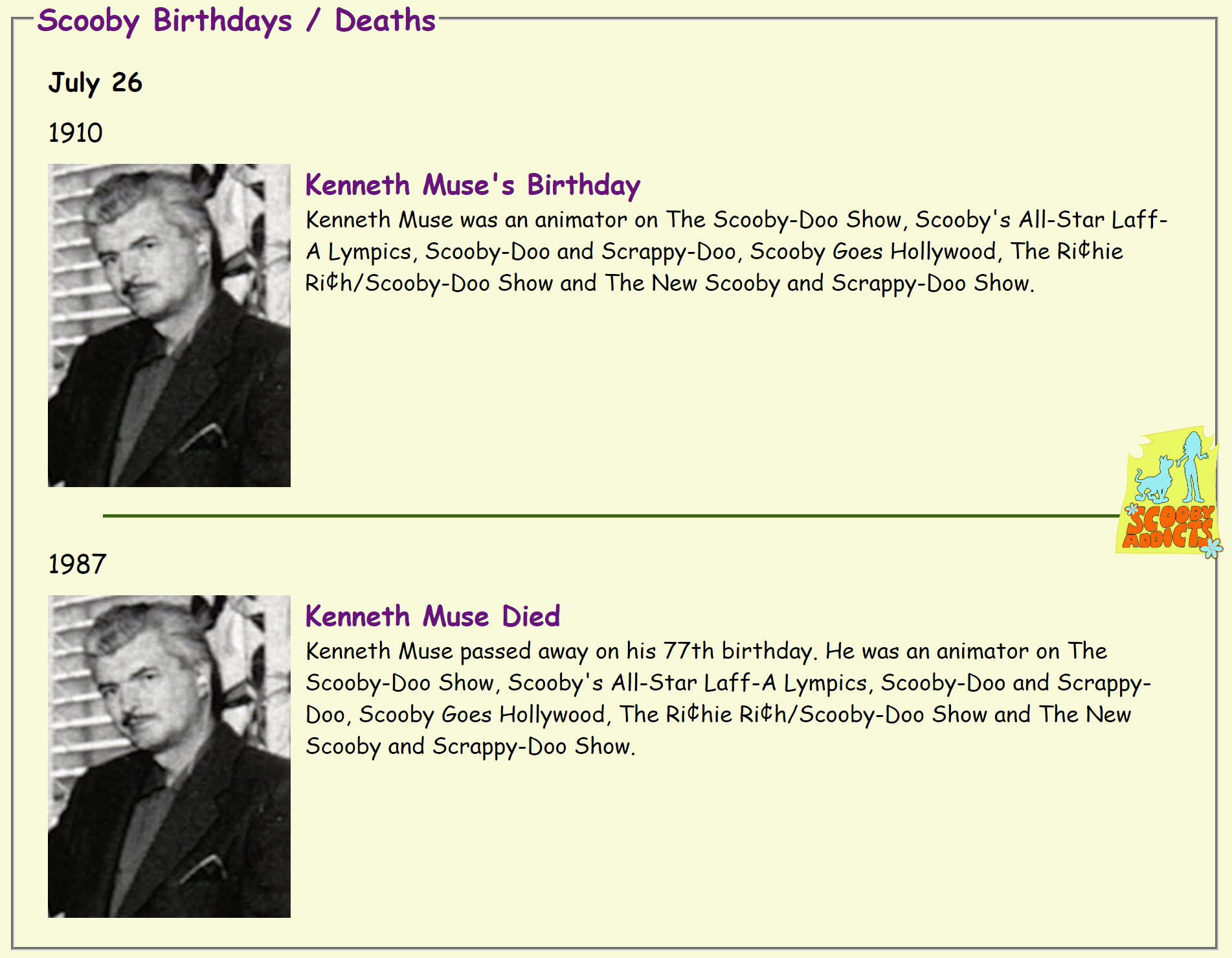 ScoobyAddicts - On this day, Kenneth Muse was born (1910)... | Facebook