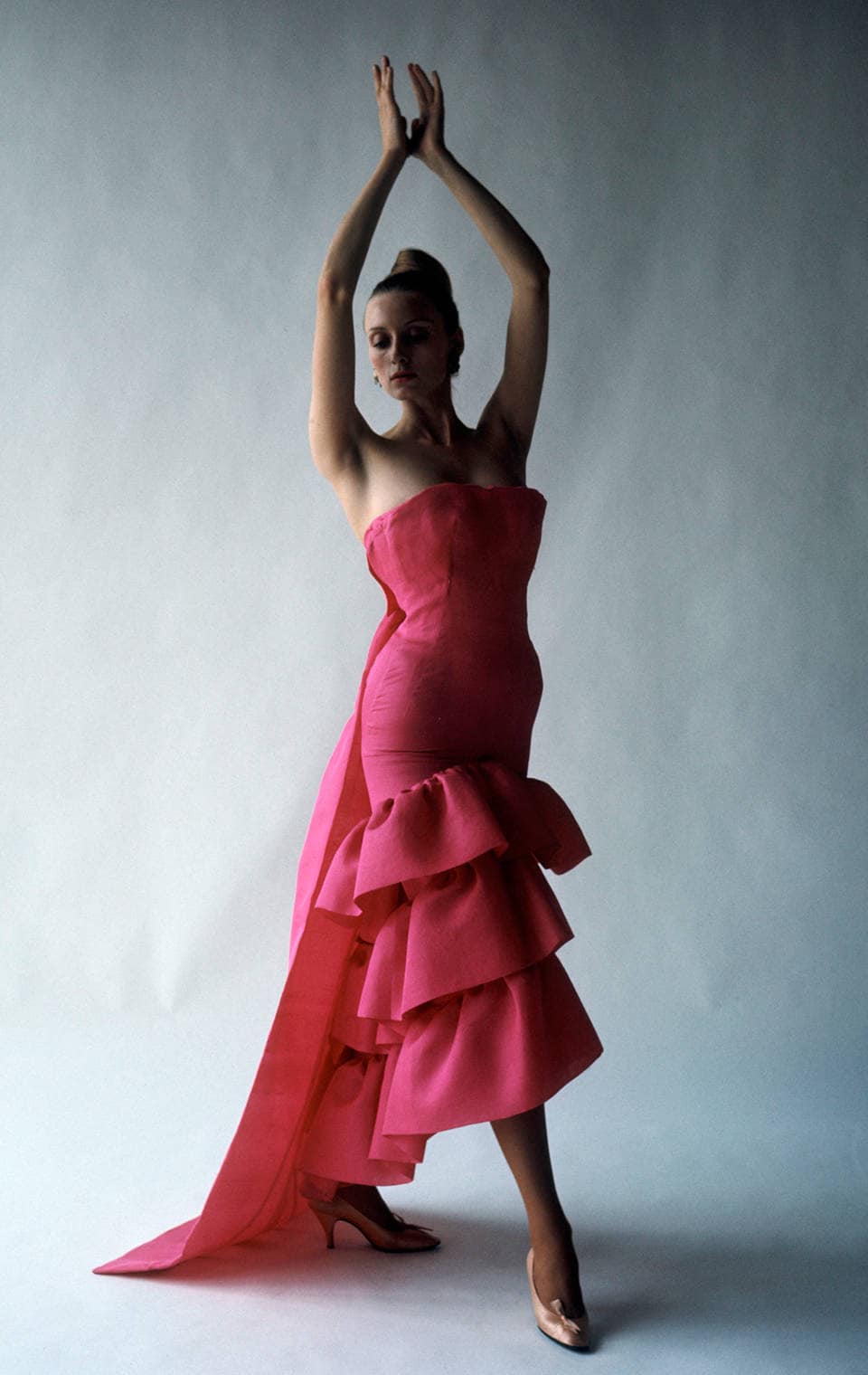 hot pink balenciaga dress Balenciaga's 1961 evening with flounces Maxi dress