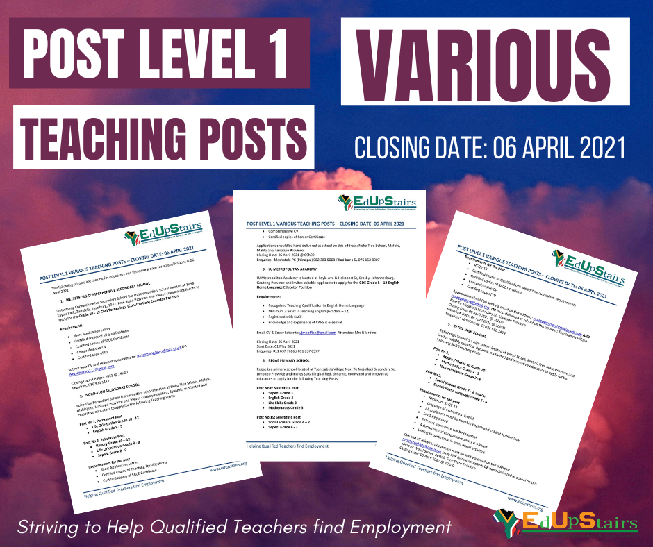 Edupstairs - Post Level 1 Teaching Posts in various... | Facebook