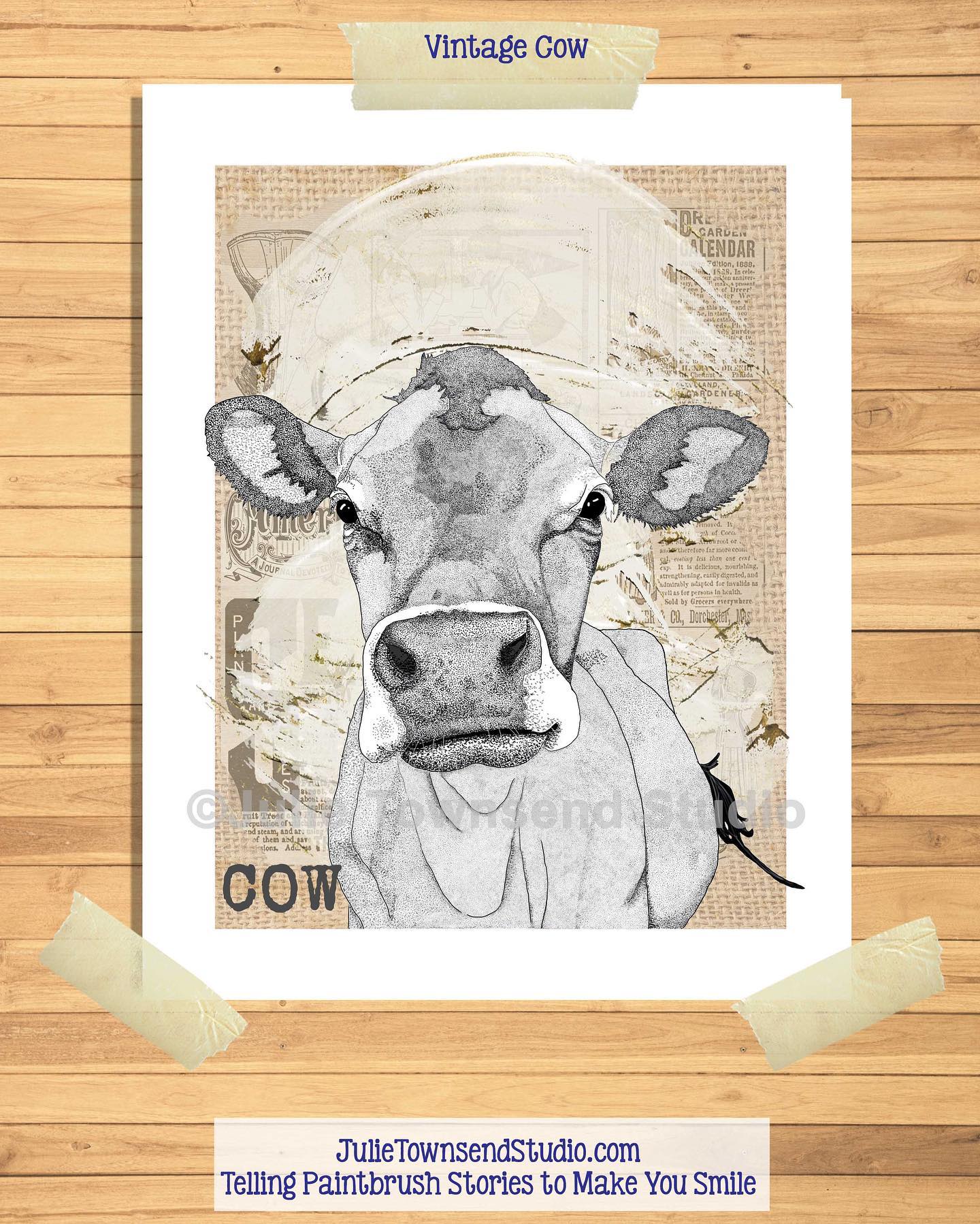 Vintage lithograph print of kamdhenu cow