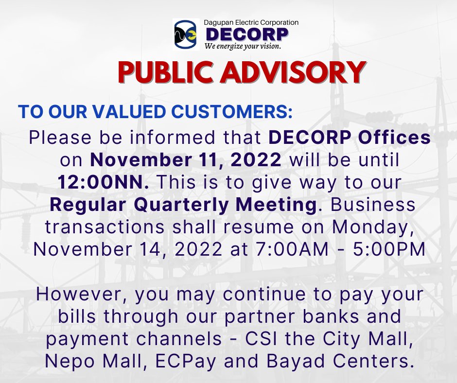 Dear Valued... - DECORP - Dagupan Electric Corporation