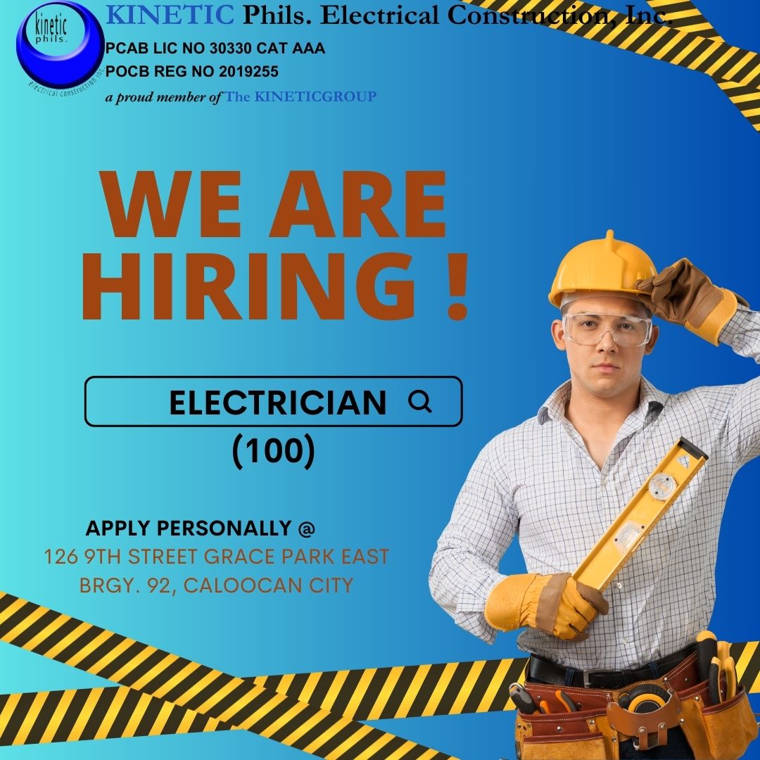 WE ARE HIRING — ELECTRICIAN (WITH ELECTRICAL NC II)** [Jinmyeong