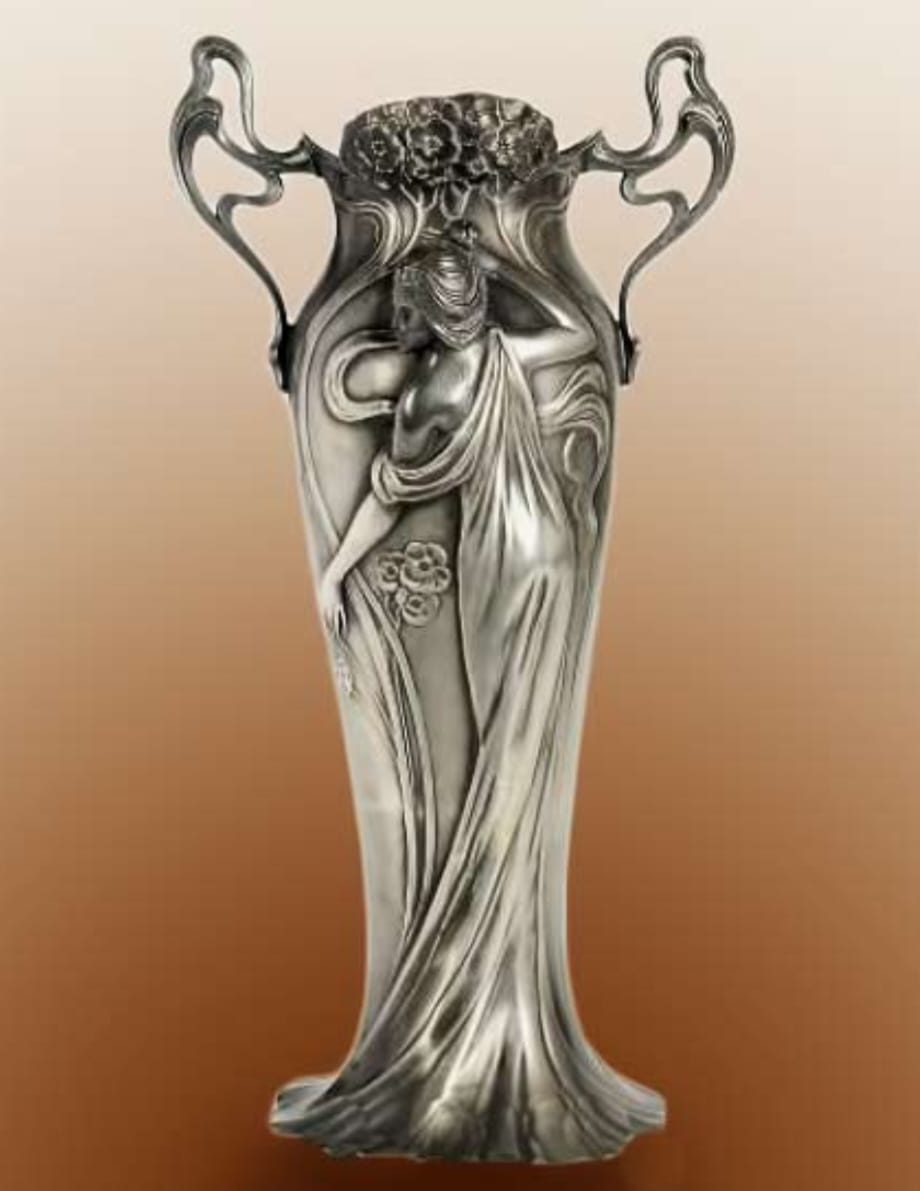 WMF Art Nouveau eau pewter twin handled vase , c1906