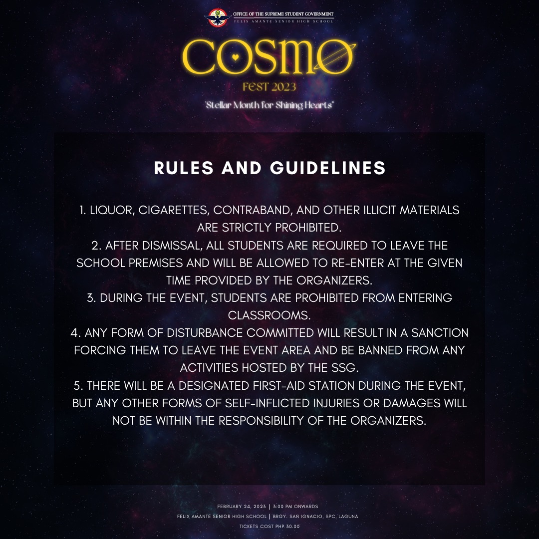 IMPORTANT REMINDER FOR THE UPCOMING COSMO FEST 2023! 🌃 Since our goal ...