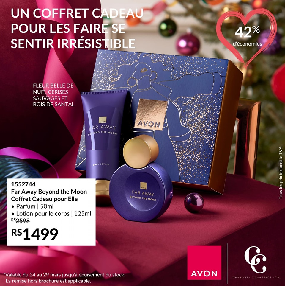 Coffret AVON Far Away Beyond - Eau De Parfum 50ml Pour Elle - Notes De Poire, Poivre Rose, Vanille - Neuf