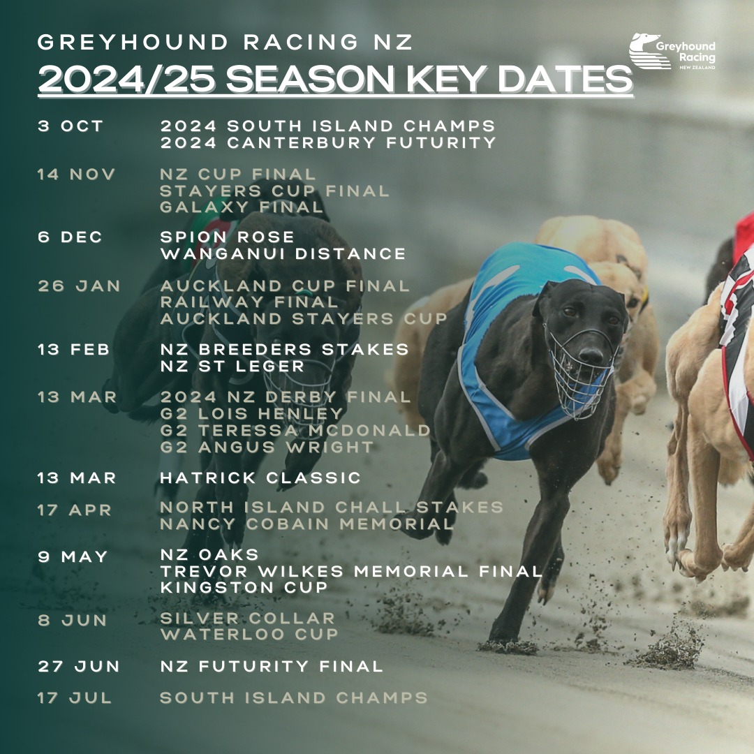 📅🐾 𝗠𝗮𝗿𝗸 𝘆𝗼𝘂𝗿 𝗰𝗮𝗹𝗲𝗻𝗱𝗮𝗿𝘀!... - Greyhound Racing New Zealand | Facebook