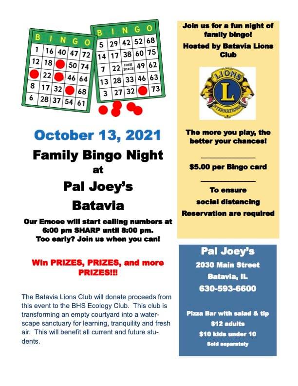 Batavia Lions Club Join Us At Pal Joey S For Bingo To Benefit Bhs Ecology Club Facebook