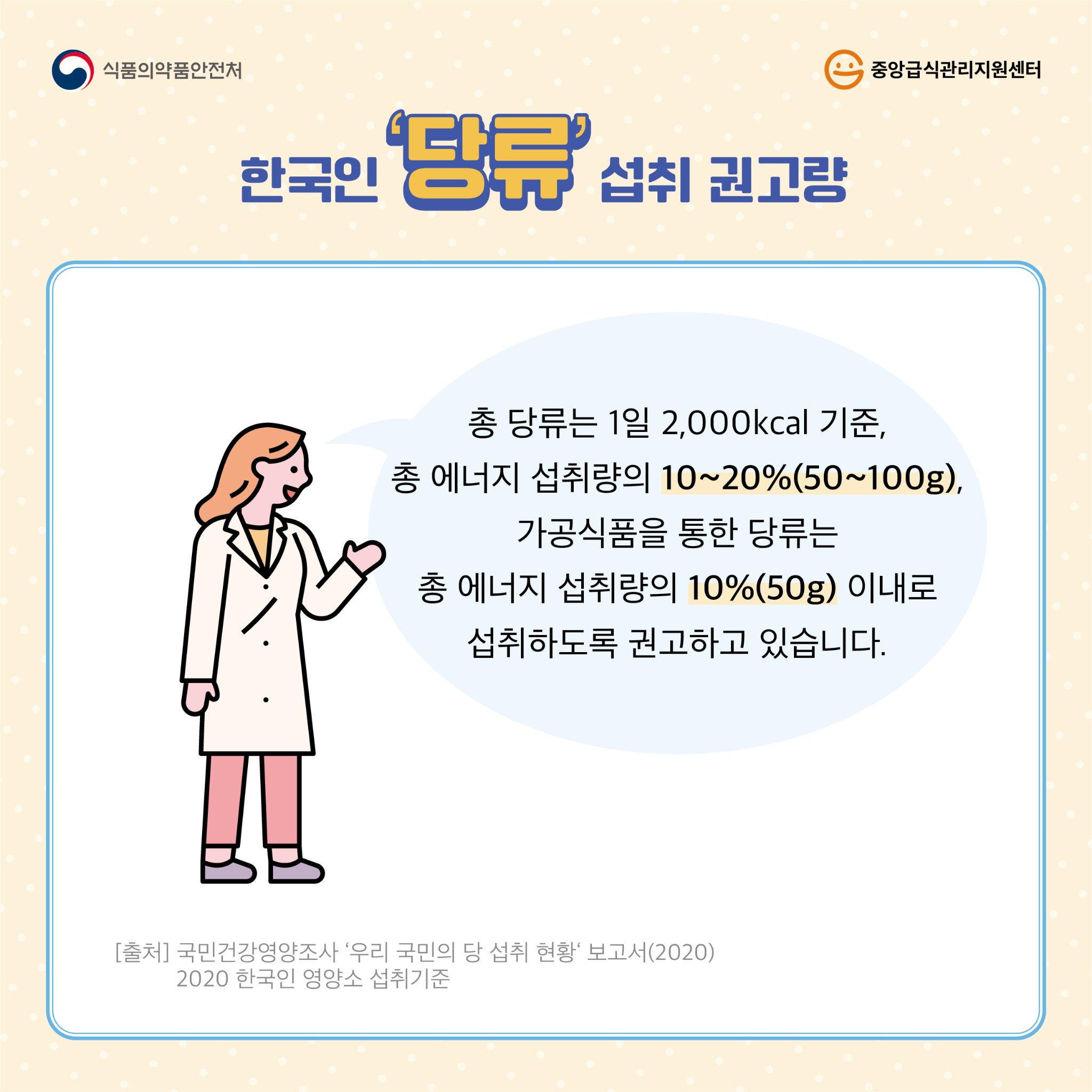 한국인 영양소섭취 기준 중 🍰당류🍫에 대해... - 식품의약품안전처 삼삼·당당하게 나트륨·당류 줄이기 | Facebook