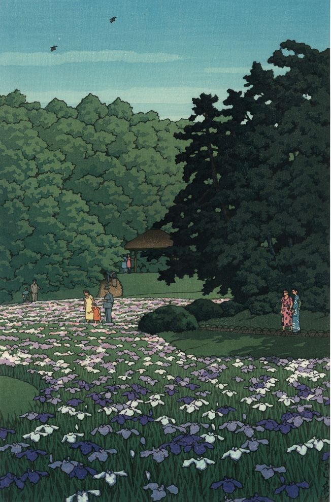 Kawase Hasui, Iris garden at Meiji Shrine,1951