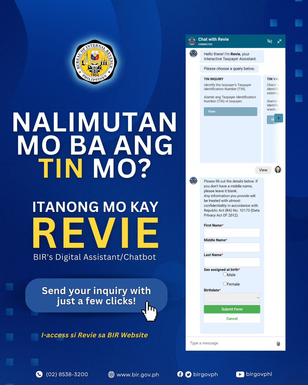 Nalimutan mo ba ang TIN mo? Itanong mo kay Revie, BIR's Digital ...