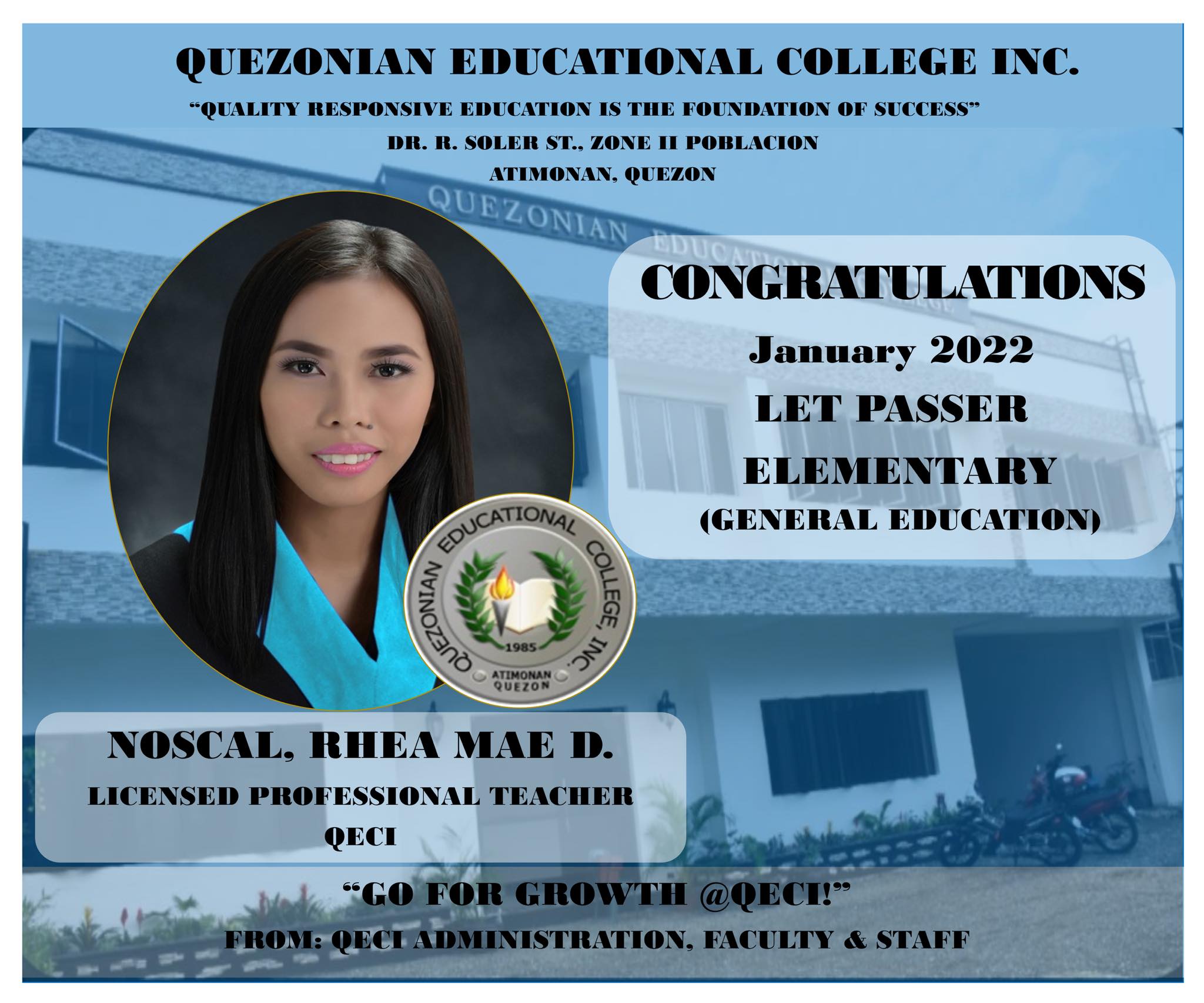 Congratulations Rhea Mae... - Quezonian Educational College | Facebook