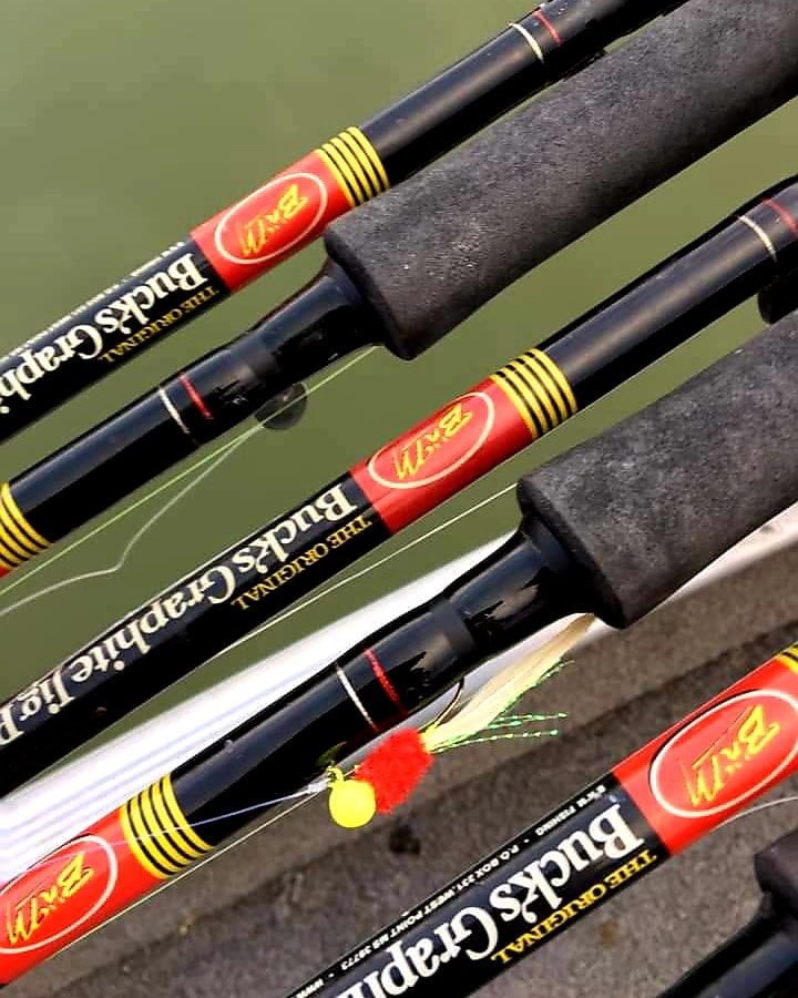 bucks graphic fishing pole B&M Buck's Graphite Crappie Spinning Rod along with a new BnM Fishing Buck's Graphite Jig