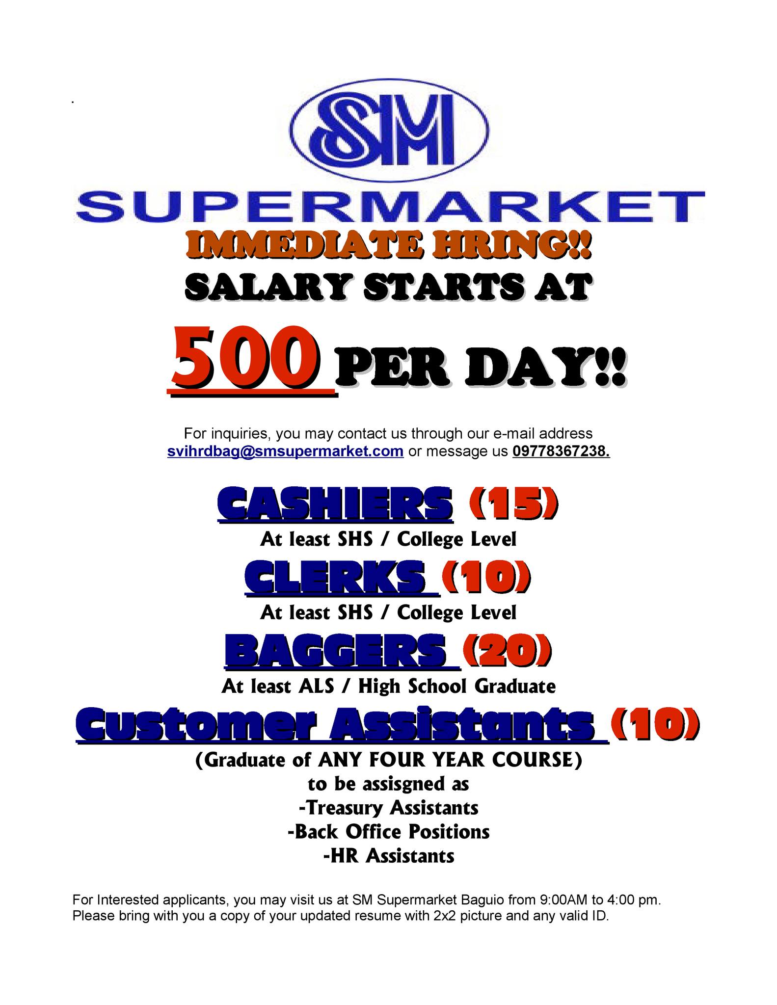 SUPERVALUE INC. (SM SUPERMARKET) NEEDS THE FOLLOWING: For inquiries ...