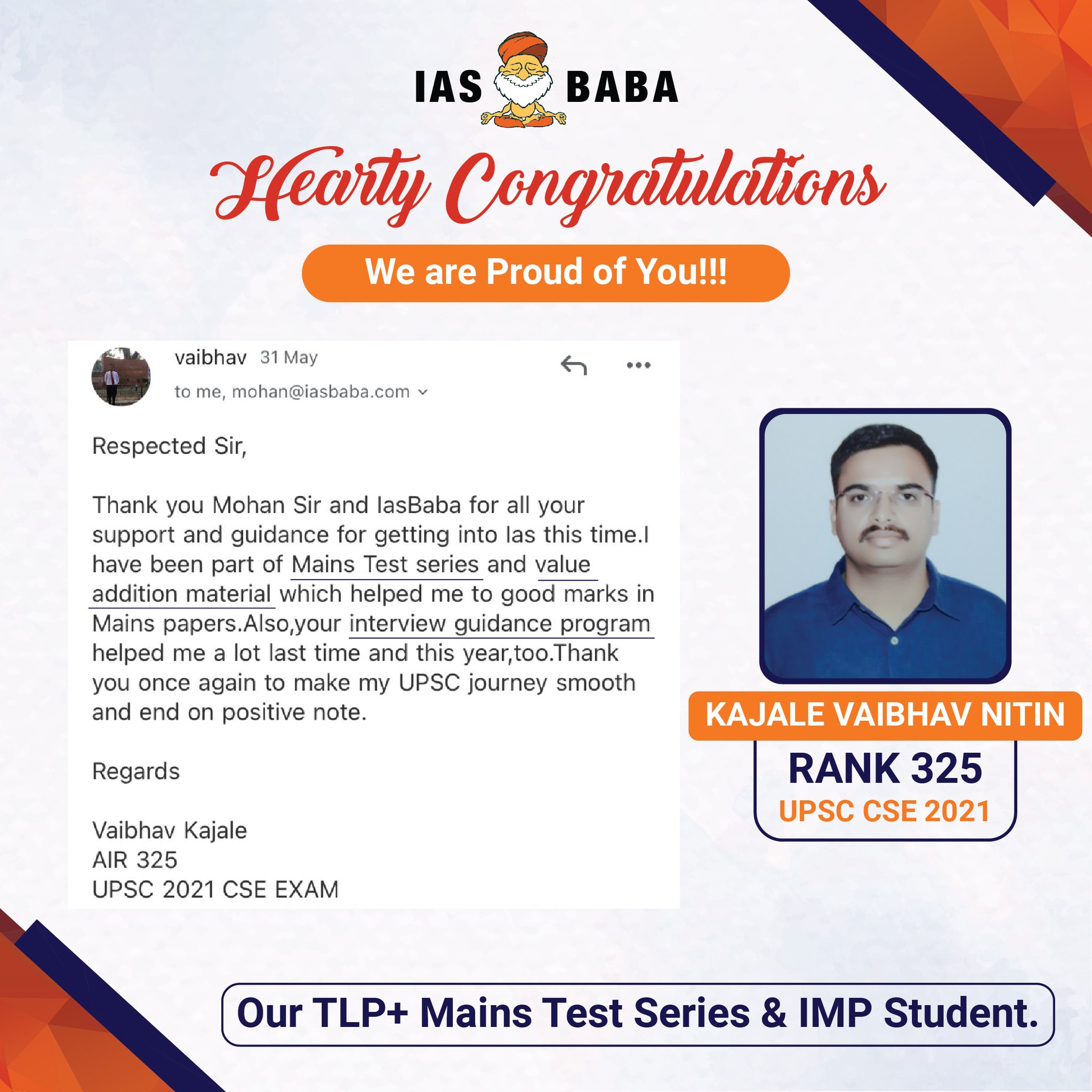 IASbaba - Congratulations Kajale Vaibhav Nitin, Rank 325.... | Facebook