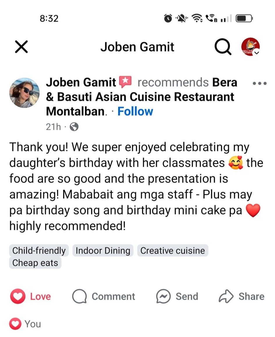 Bera & Basuti Asian Cuisine Restaurant Montalban | Rodriguez
