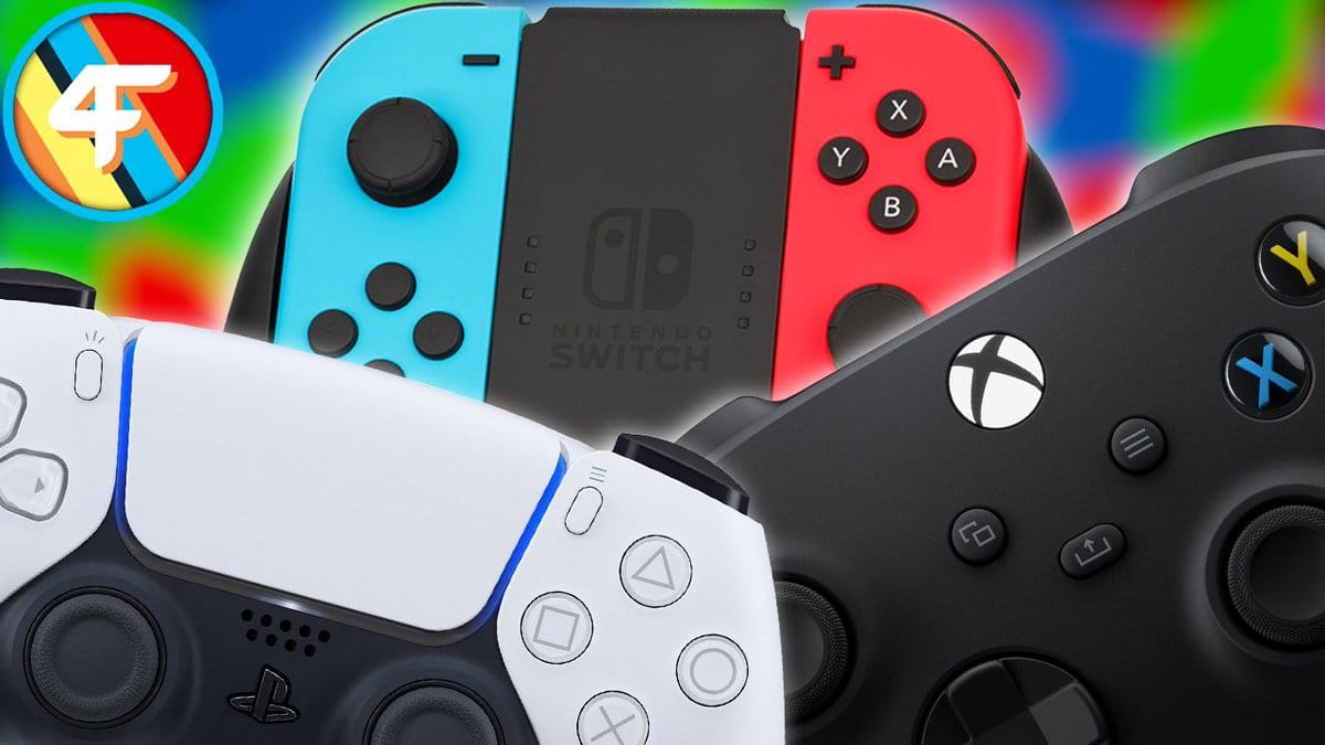 PlayStation 4, Nintendo Switch OLED, and an extra set of joy cons