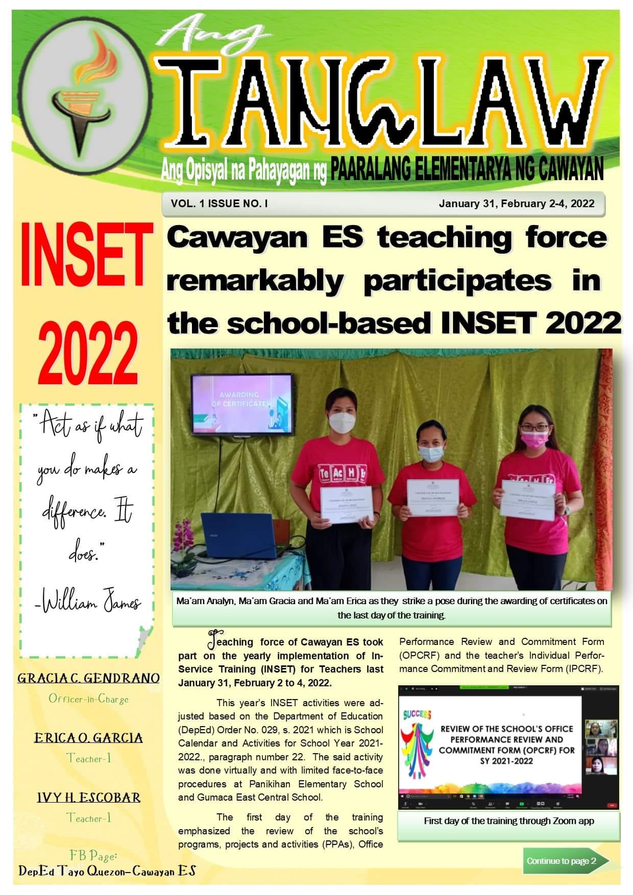 INSET 2022 Accomplishment... - DepEd Tayo Cawayan ES- Quezon | Facebook