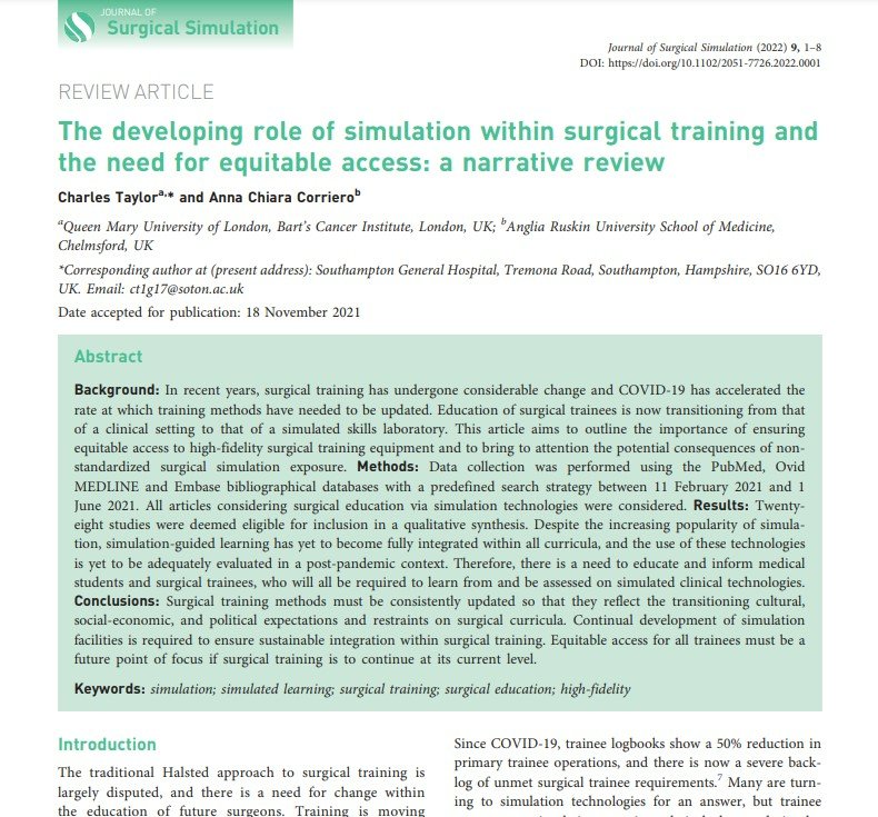 Surgical - A review of the developing role of simulation within ...